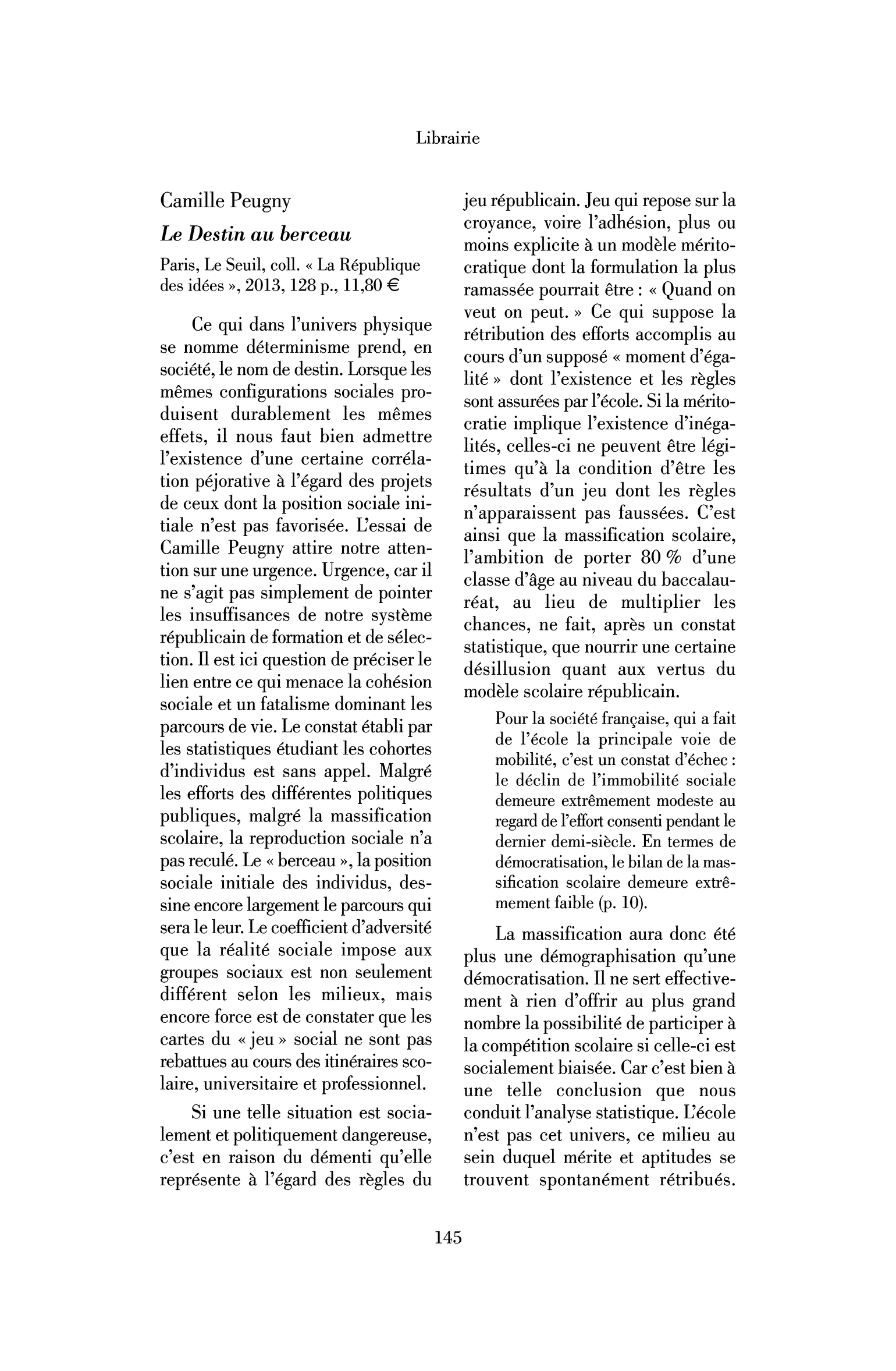 Camille Peugny : le Destin au berceau