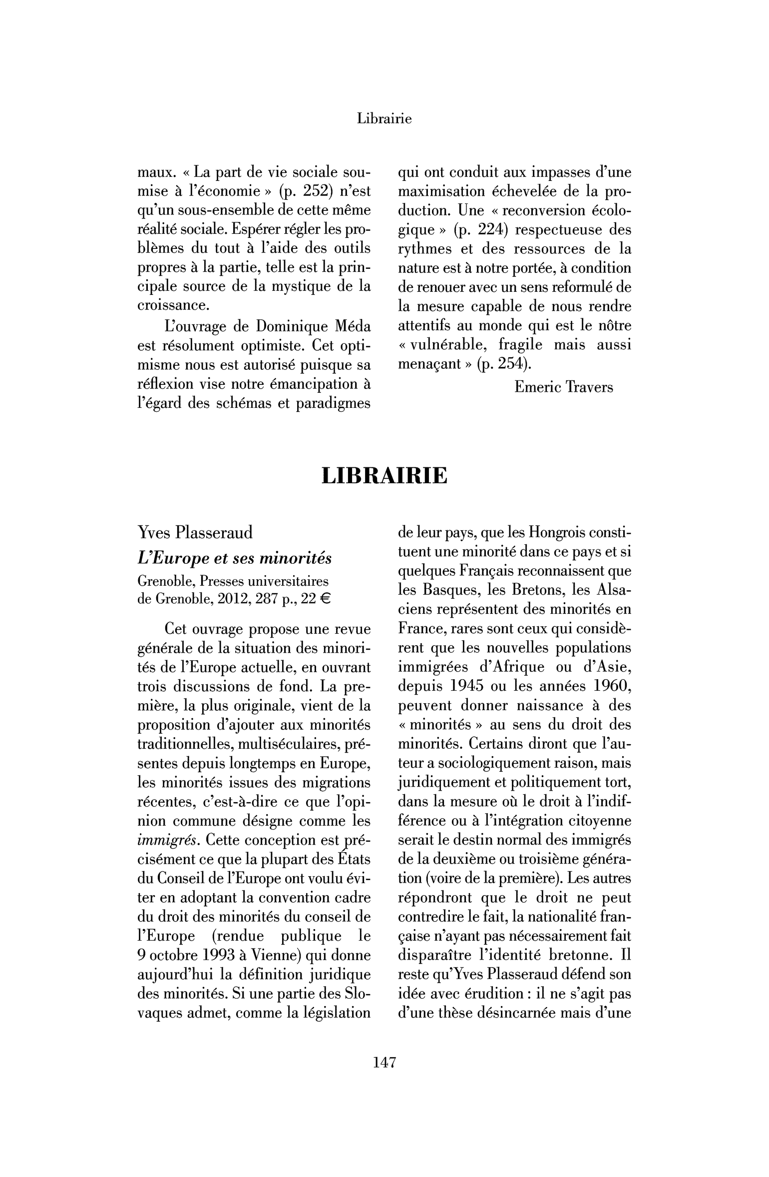 Yves Plasseraud : l’Europe et ses minorités