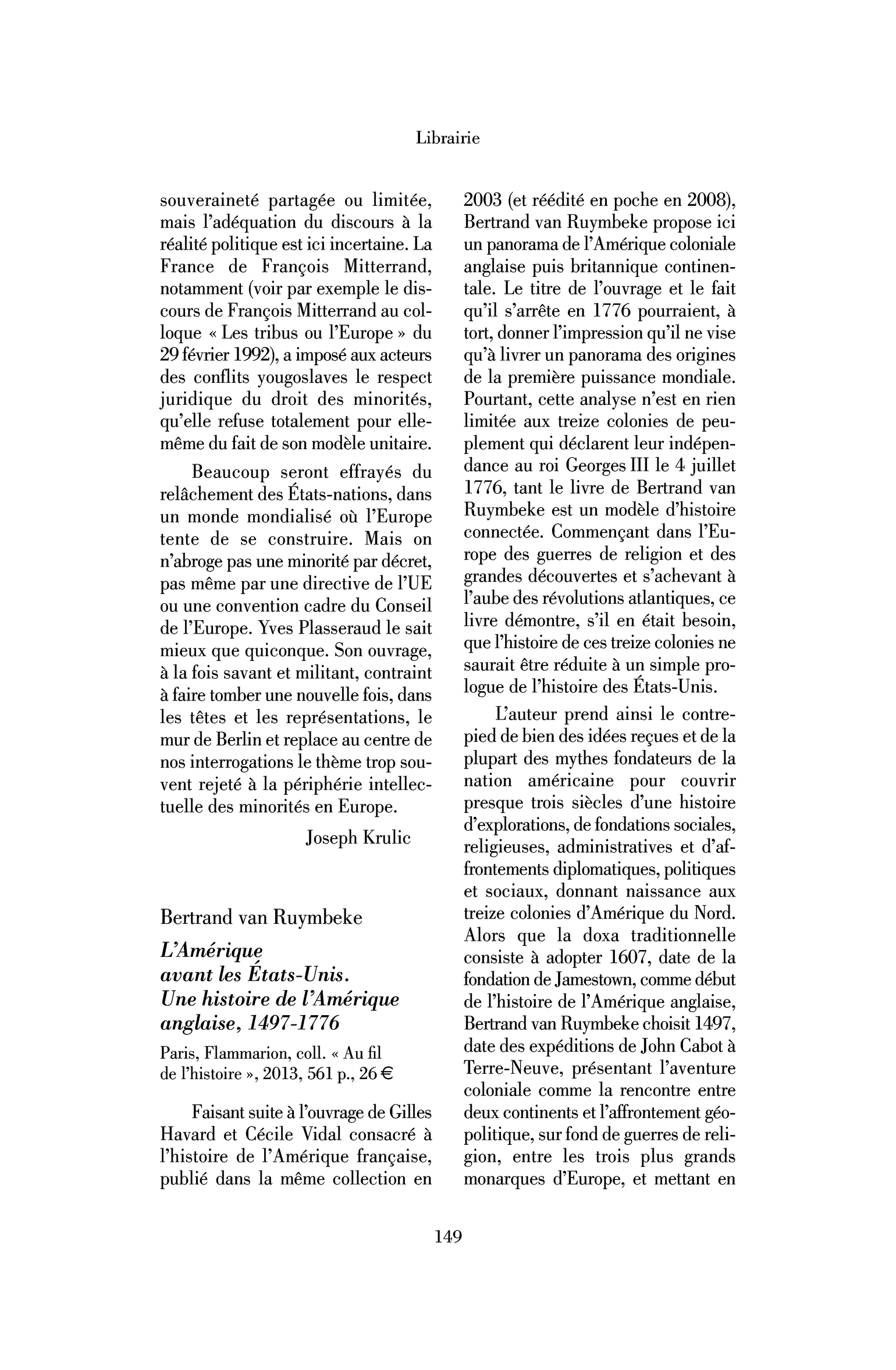 Bertrand van Ruymbeke : l’Amérique avant les États-Unis. Une histoire de l’Amérique anglaise, 1497-1776