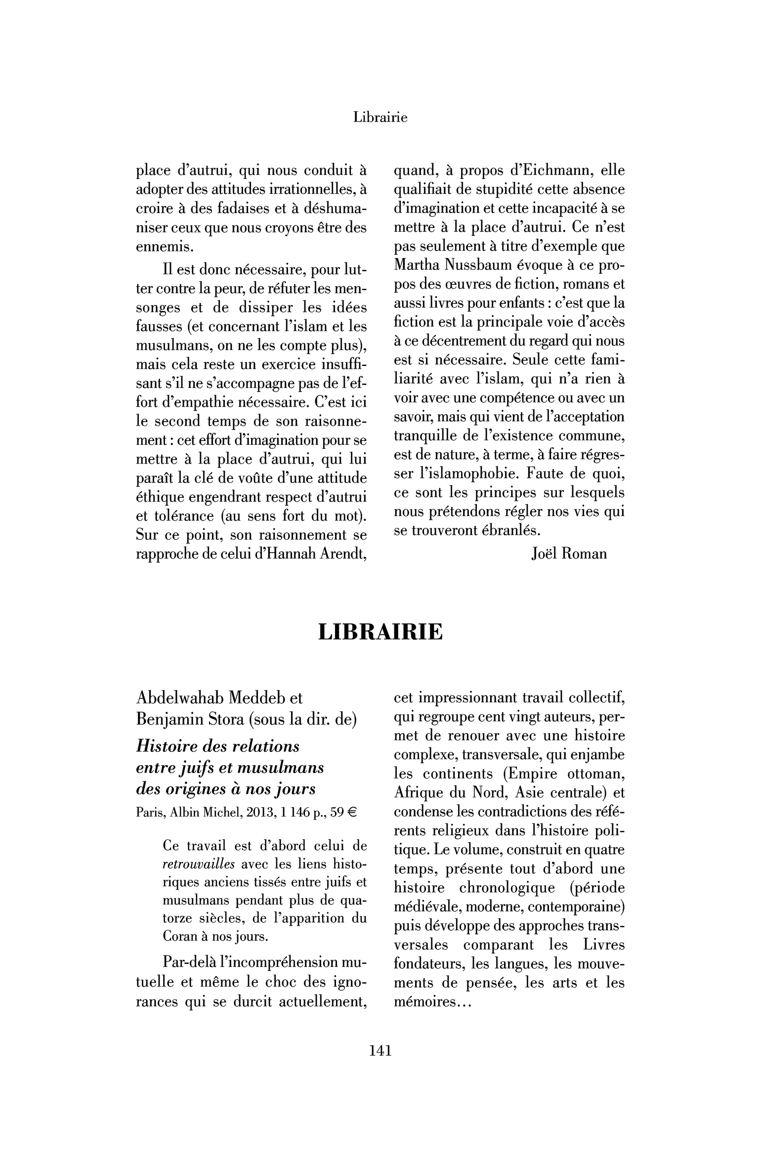 Abdelwahab Meddeb et Benjamin Stora (sous la dir. de): Histoire des relations entre juifs et musulmans des origines à nos jours