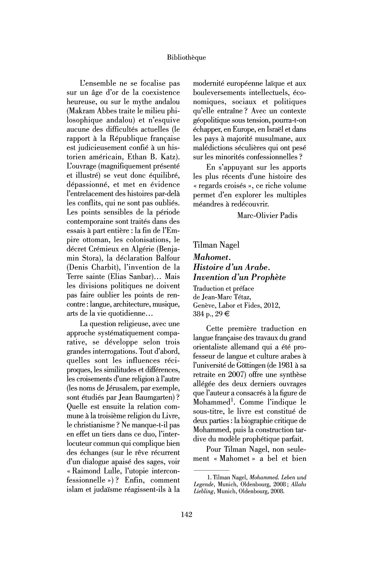 Tilman Nagel: Mahomet. Histoire d’un Arabe. Invention d’un Prophète