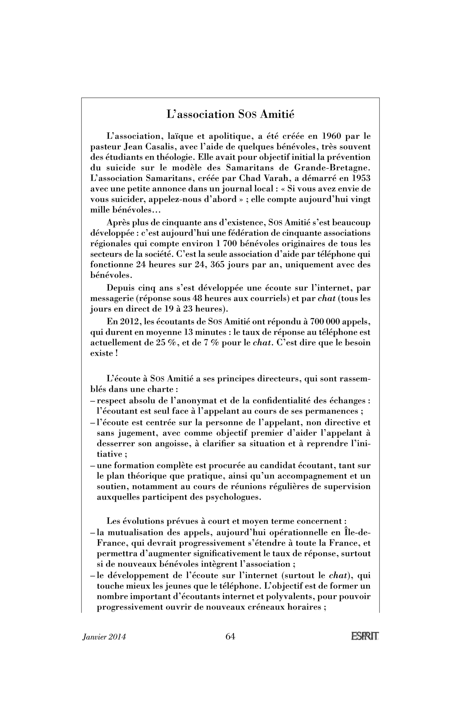 L’association SOS Amitié (encadré)