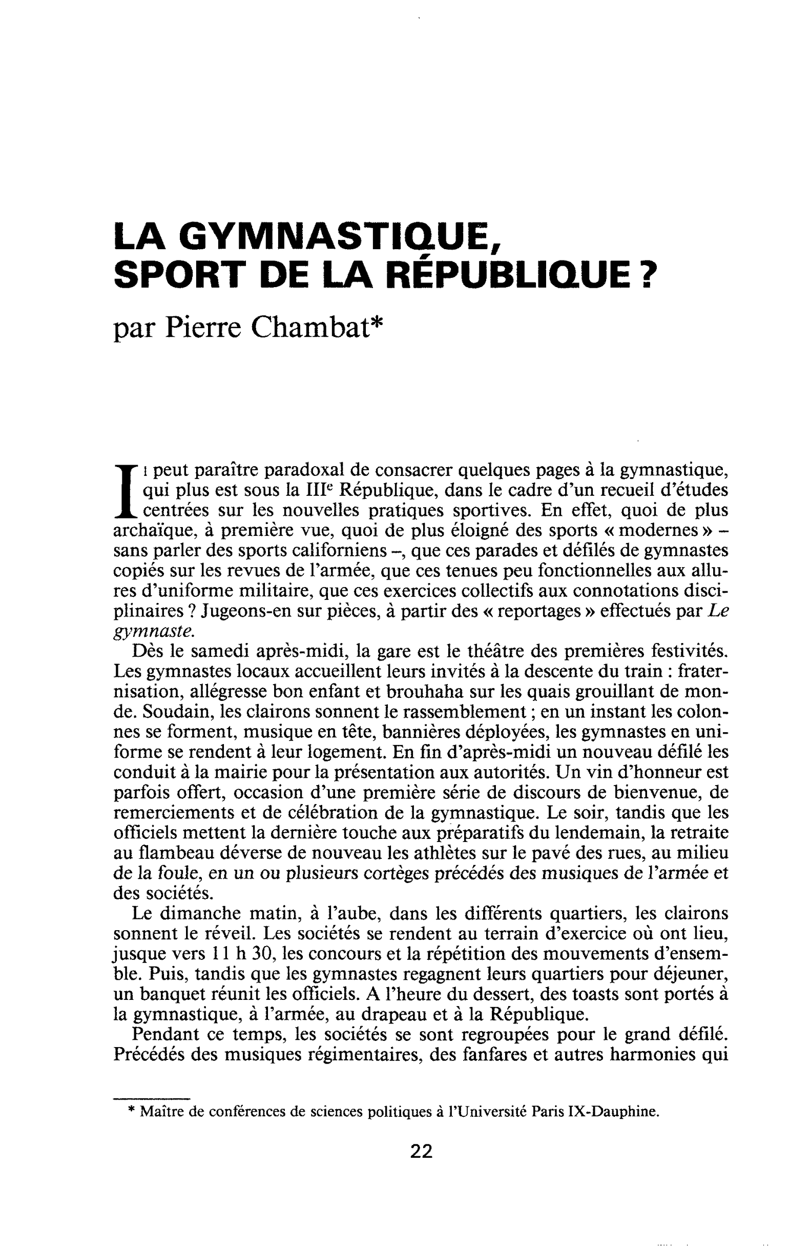 La gymnastique, sport de la république ?