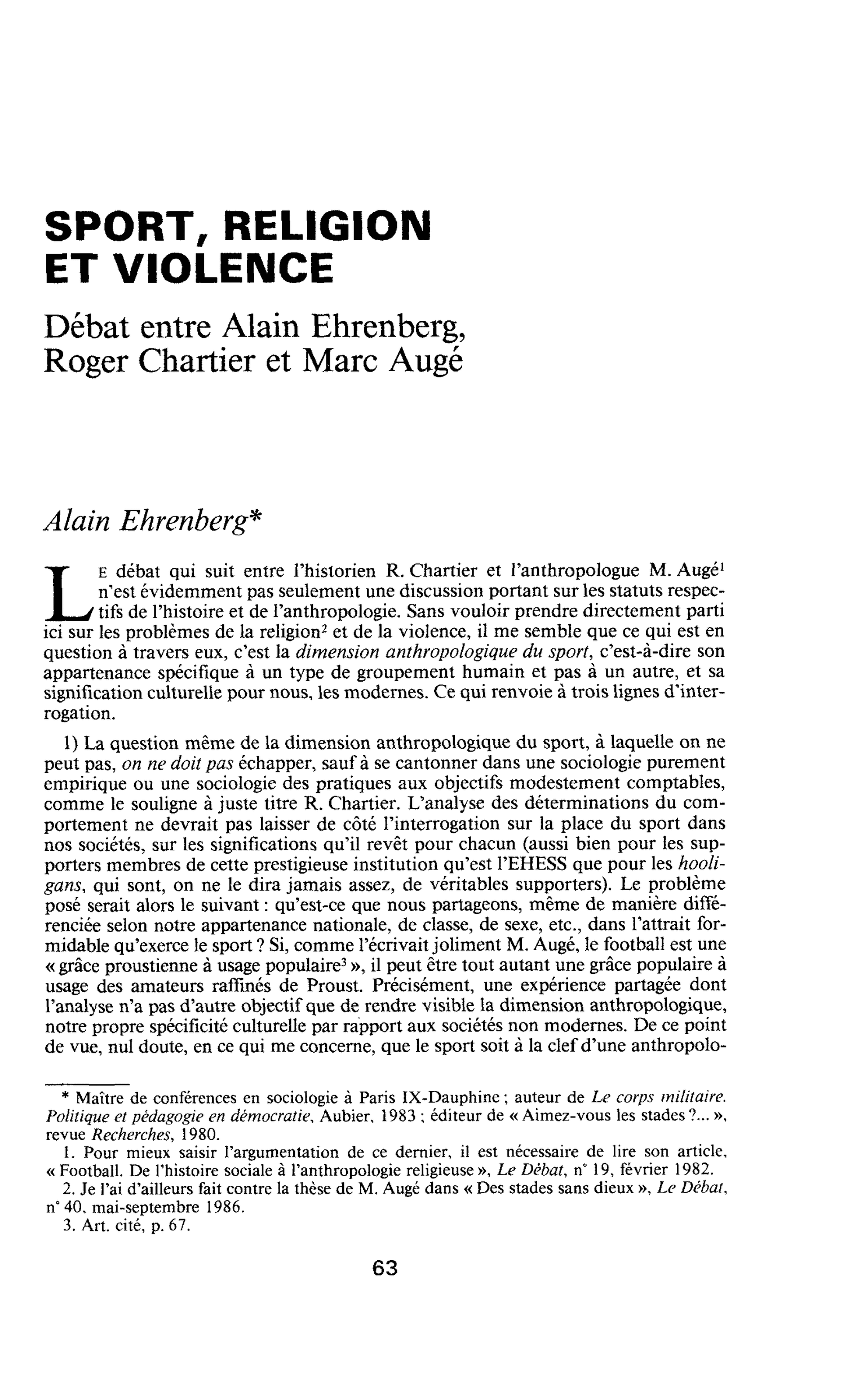 Sport, religion et violence