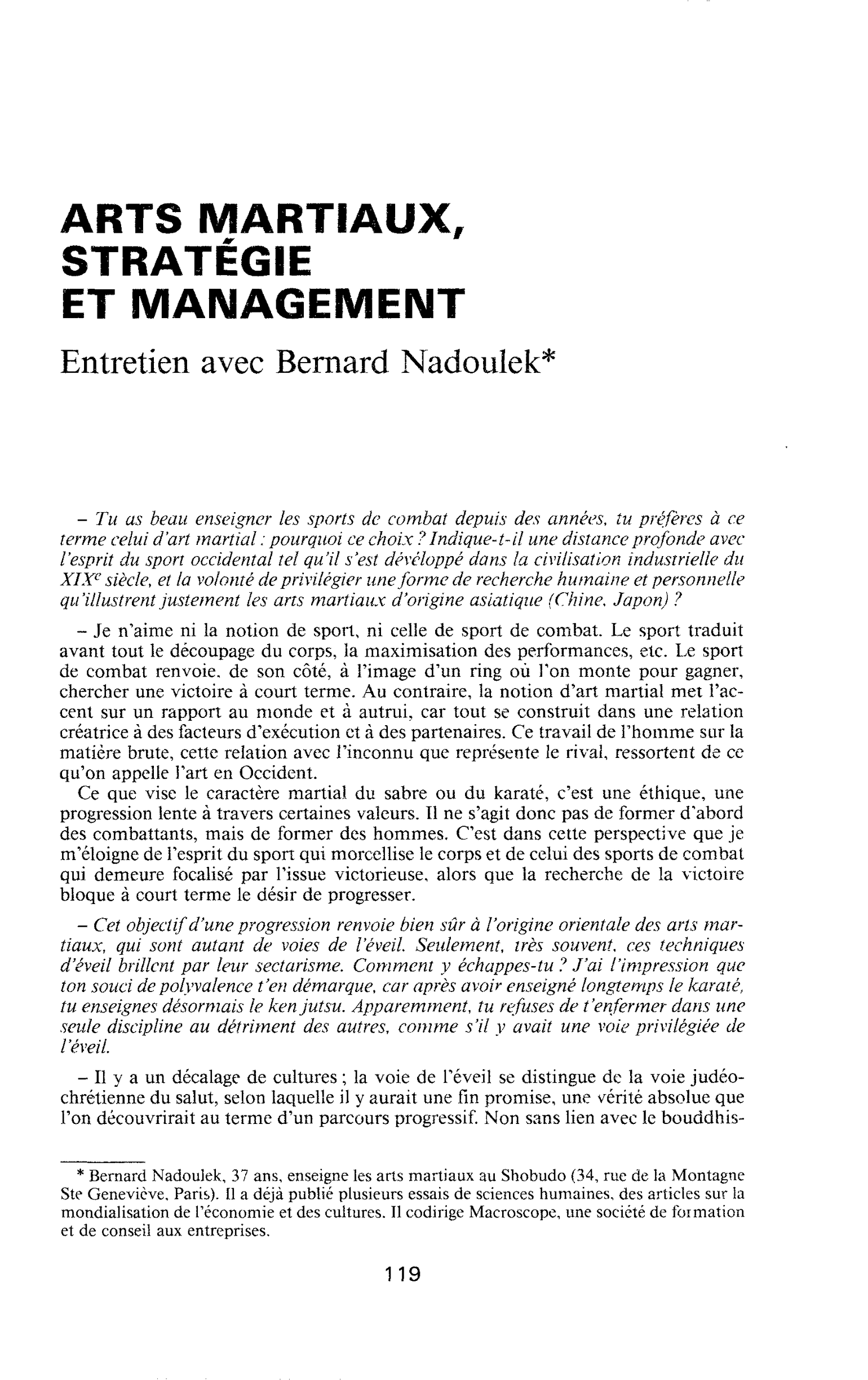 Arts Martiaux, stratégie et management