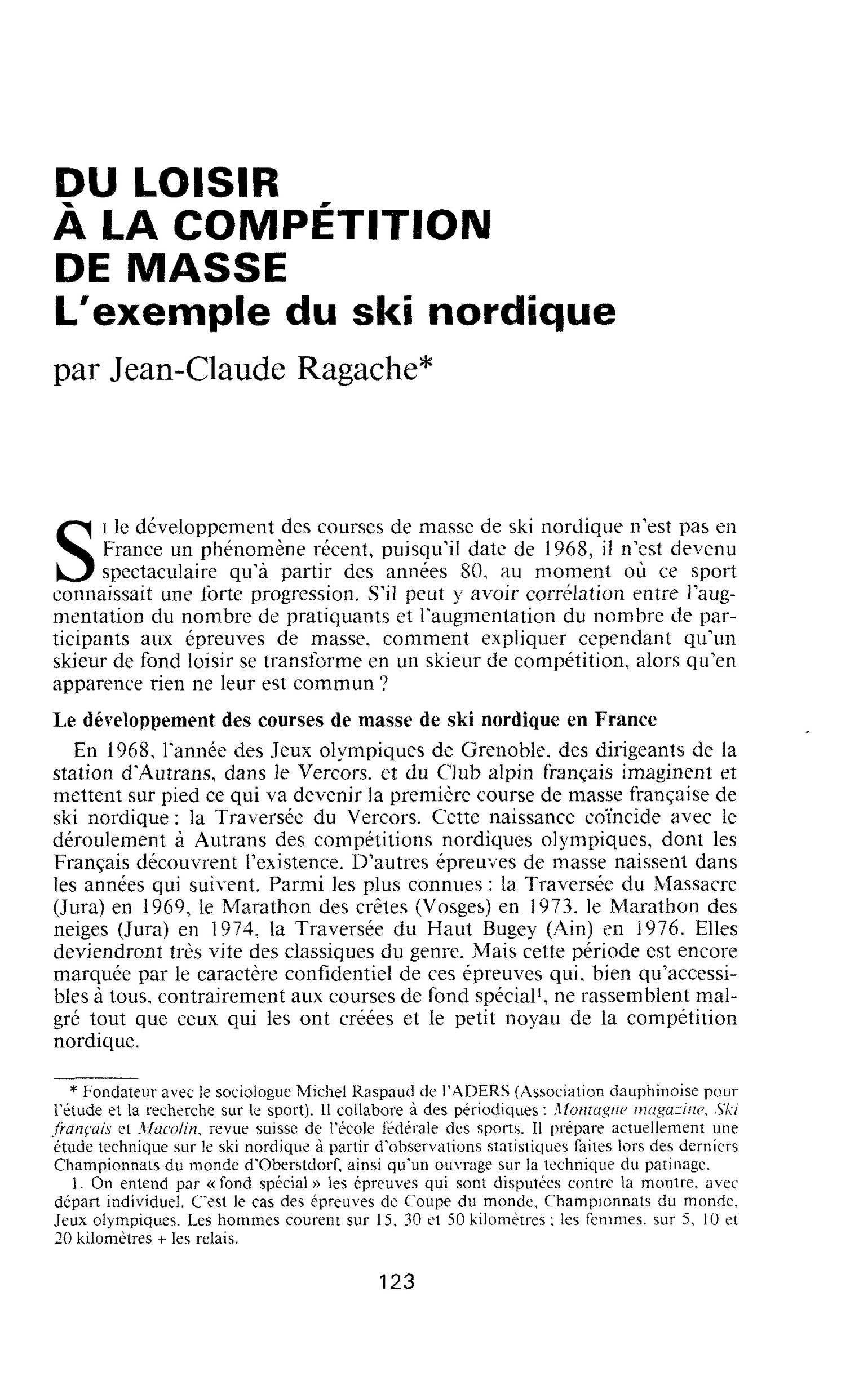 Du loisir à la compétition de masse. L’exemple du ski nordique