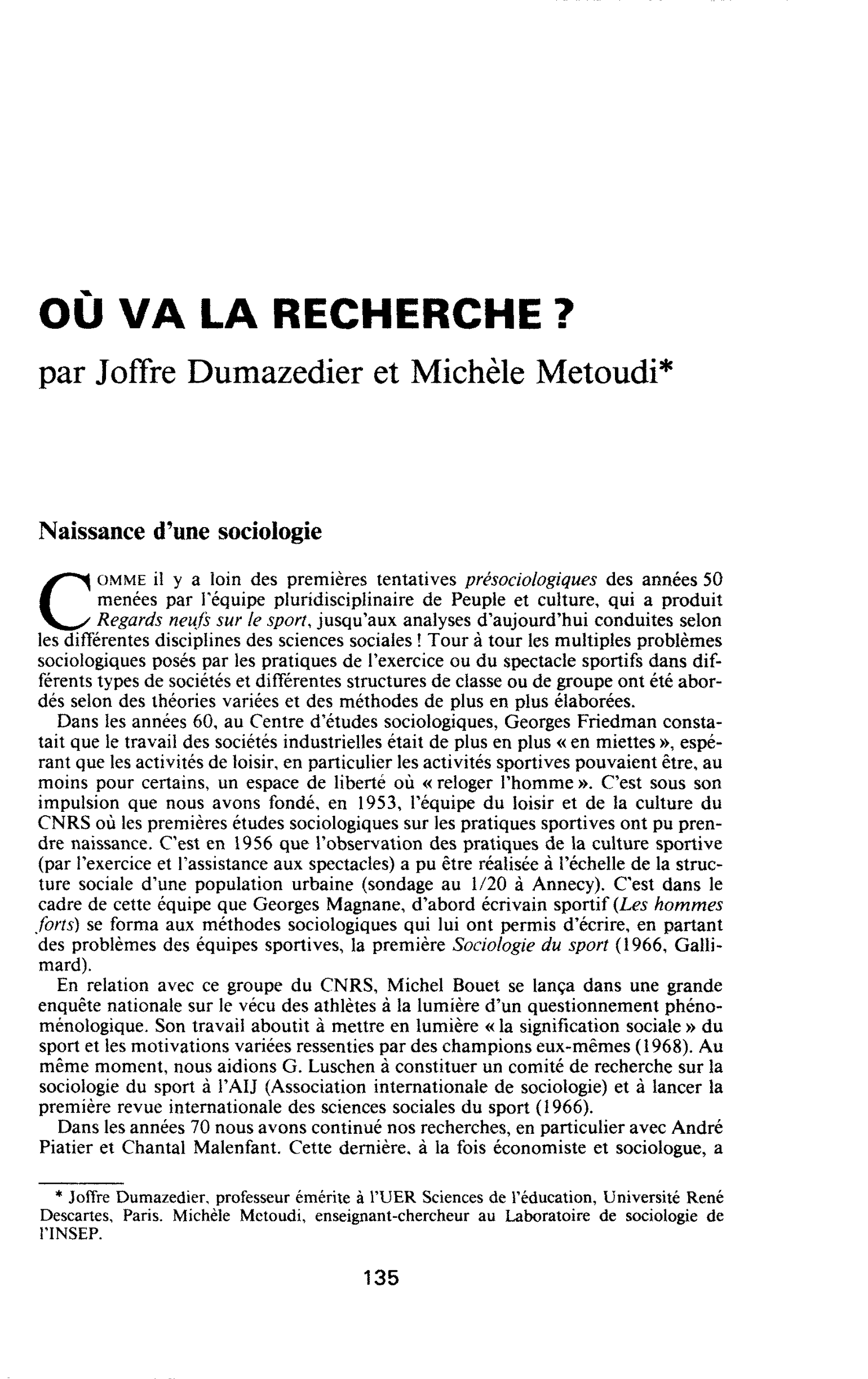 Où va la recherche ?