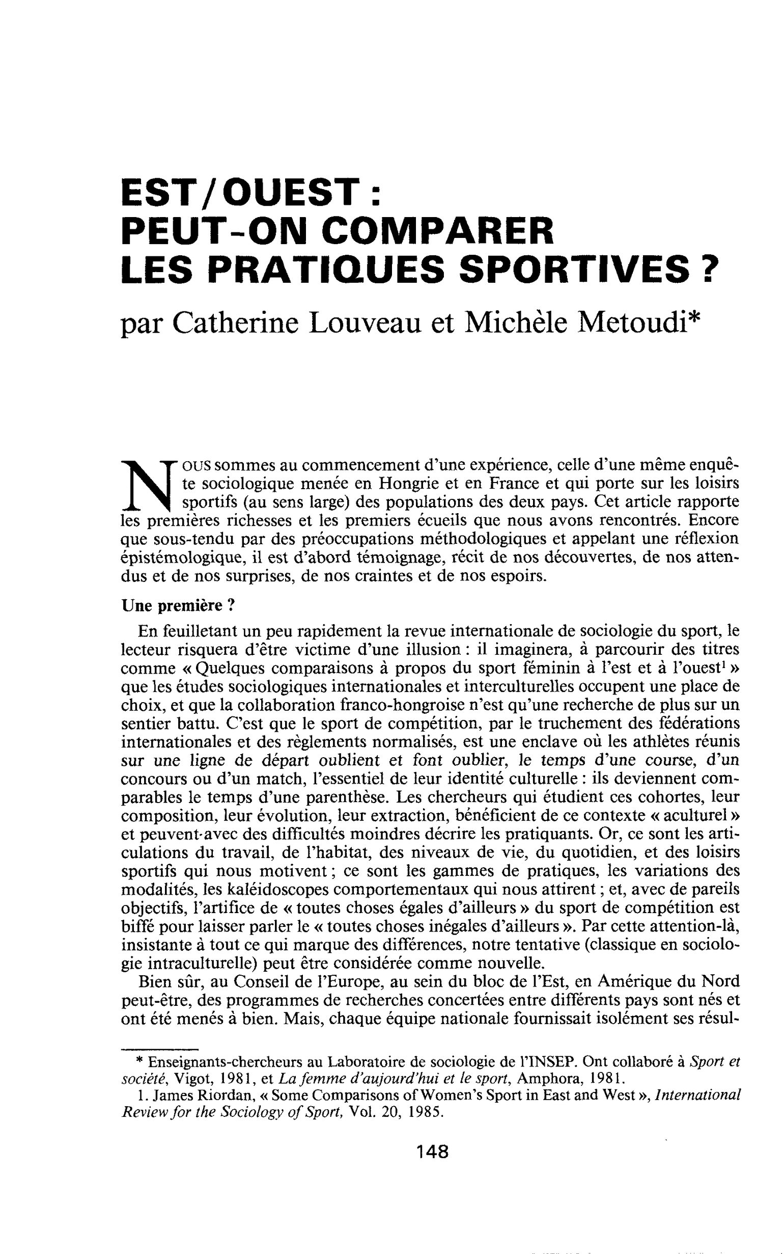 Est/Ouest : Peut-on comparer les pratiques sportives ?