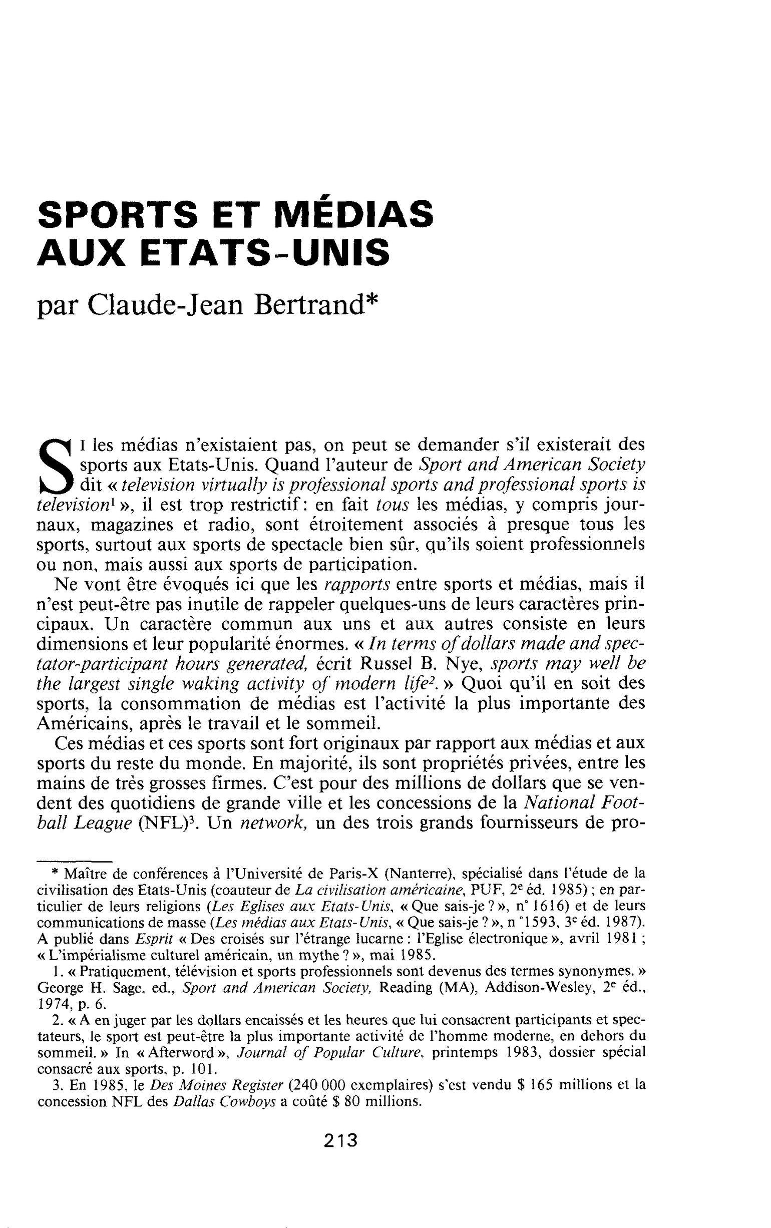 Sports et médias aux Etats-Unis