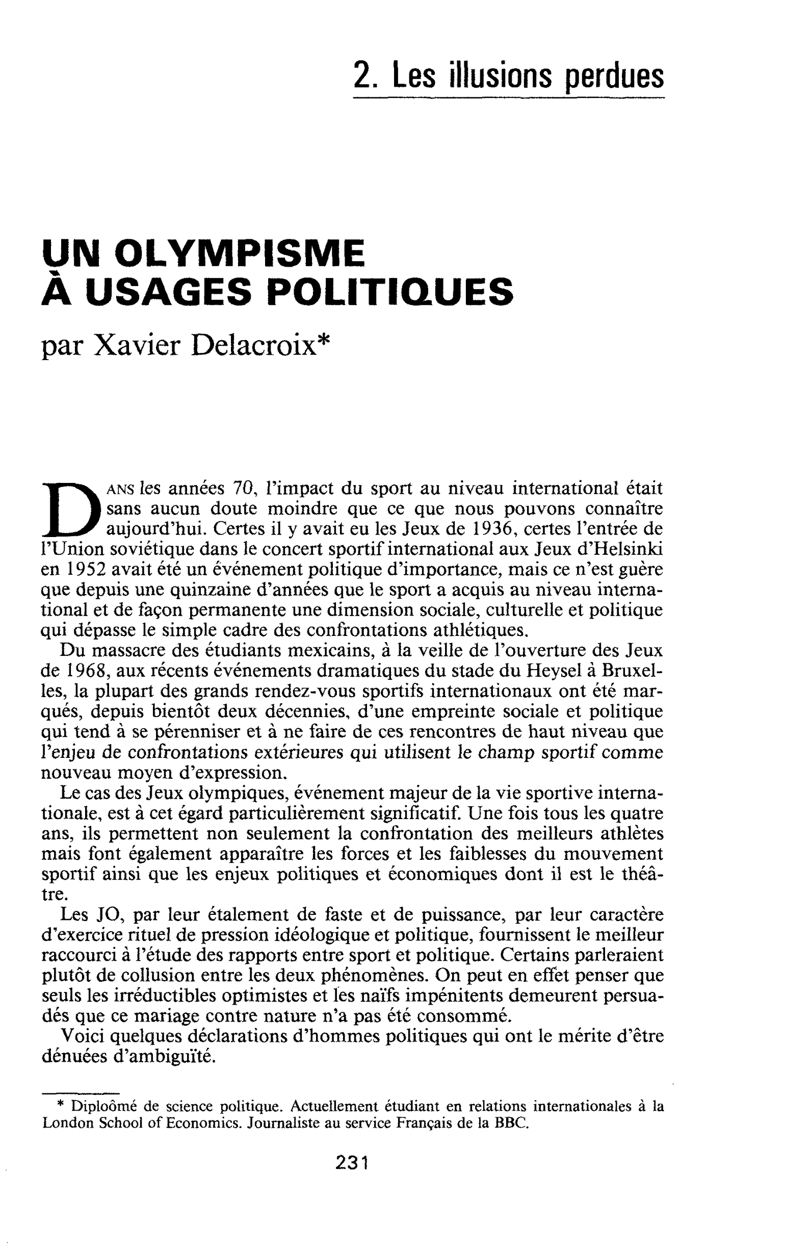 Un olympisme à usages politiques