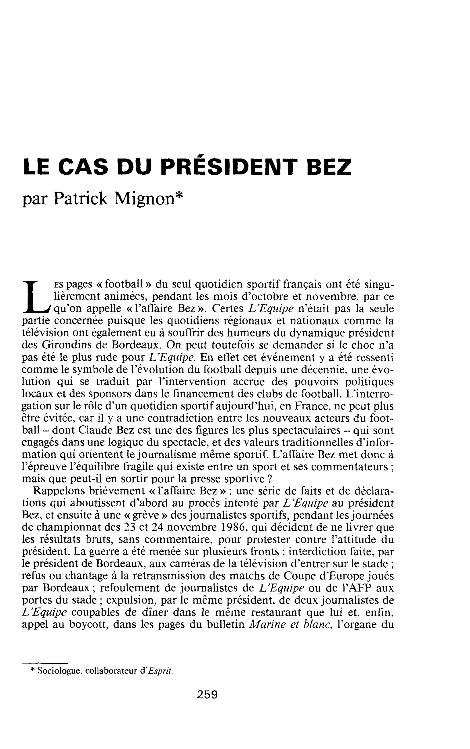 Le cas du président Bez