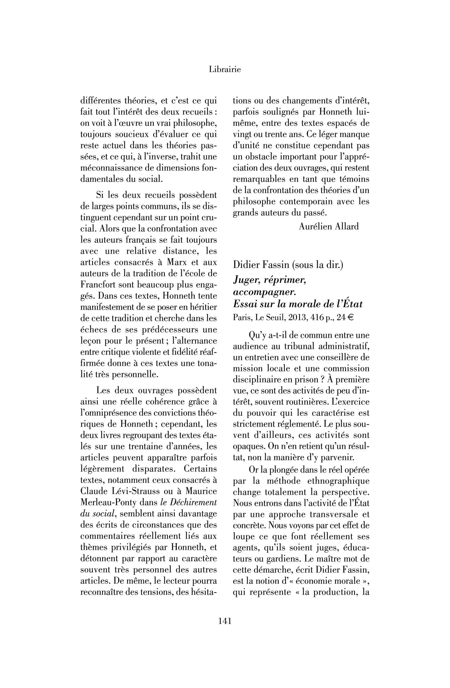 Didier Fassin (sous la dir.) : Juger, réprimer, accompagner. Essai sur la morale de l’État