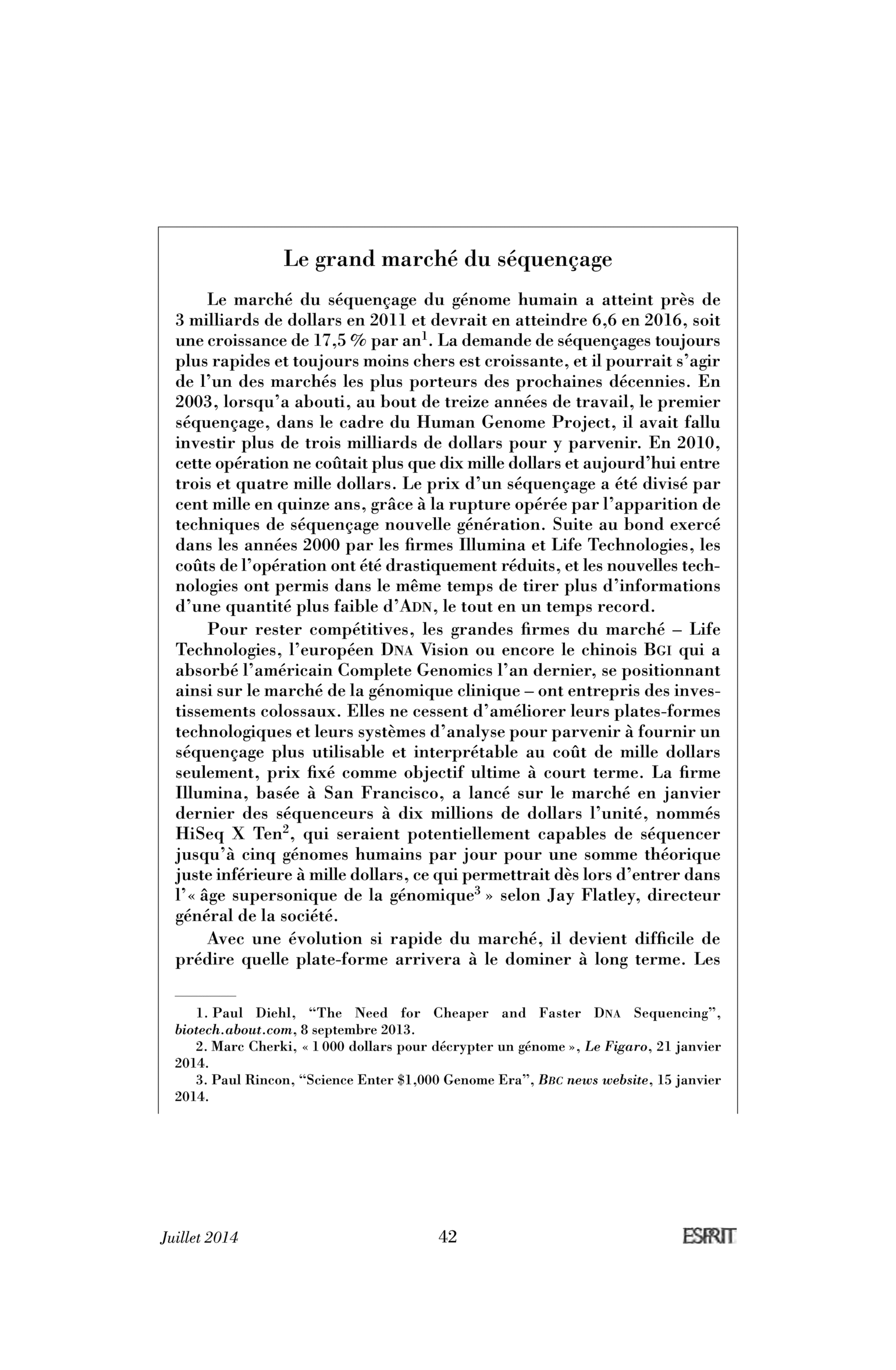 Le grand marché du séquençage. Encadré