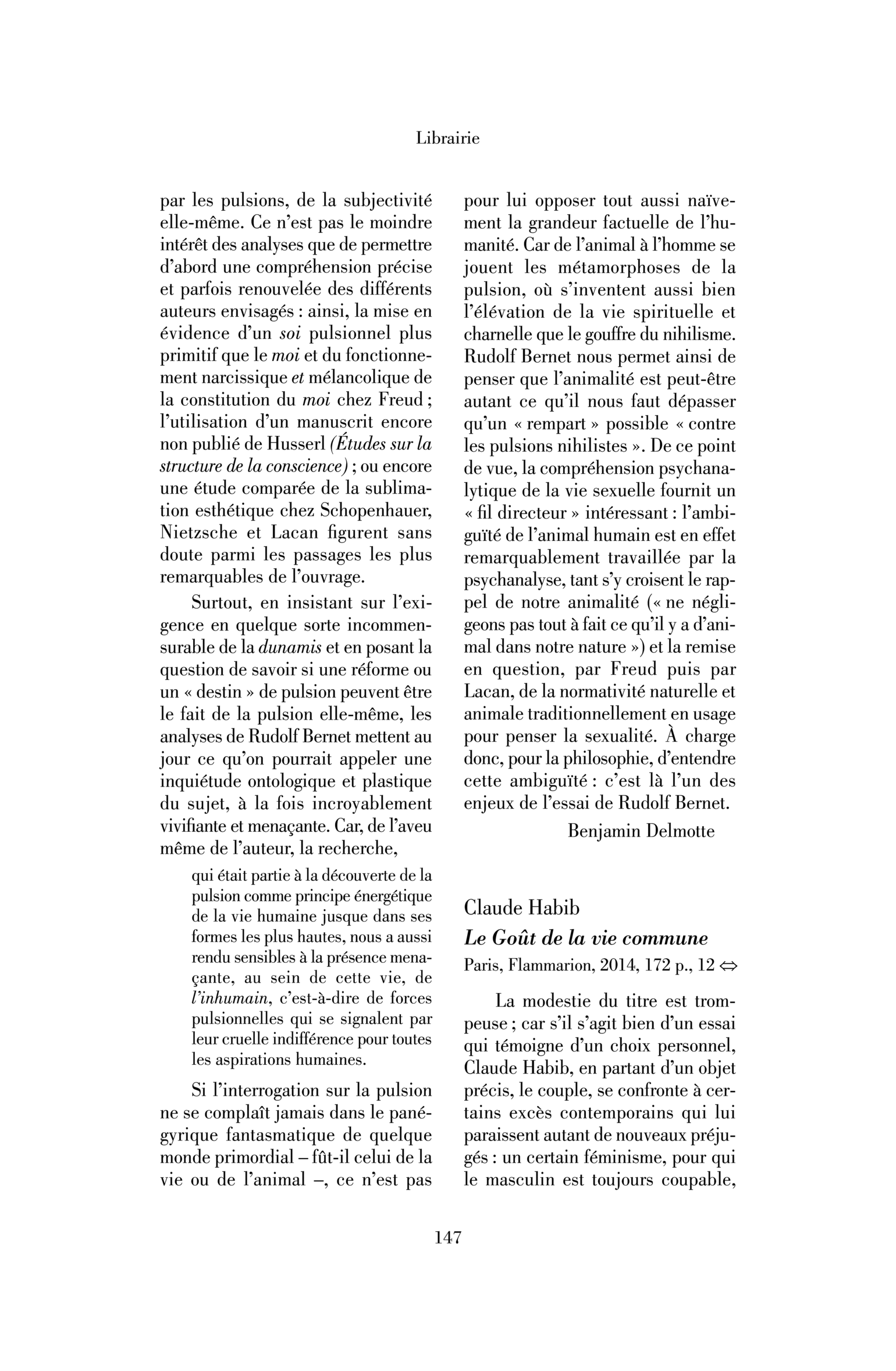 Claude Habib : le Goût de la vie commune
