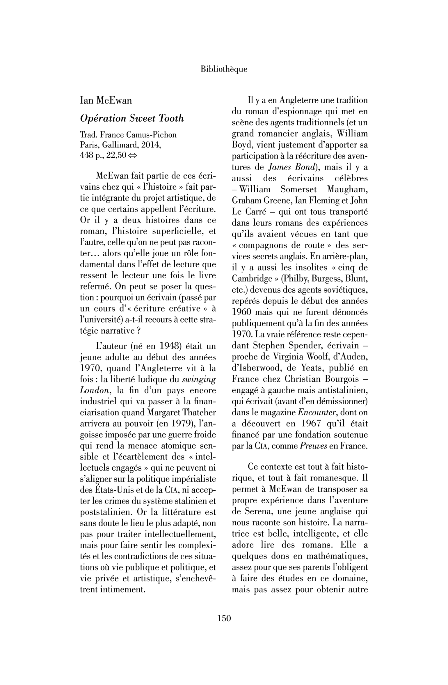 Ian McEwan : Opération Sweet Tooth
