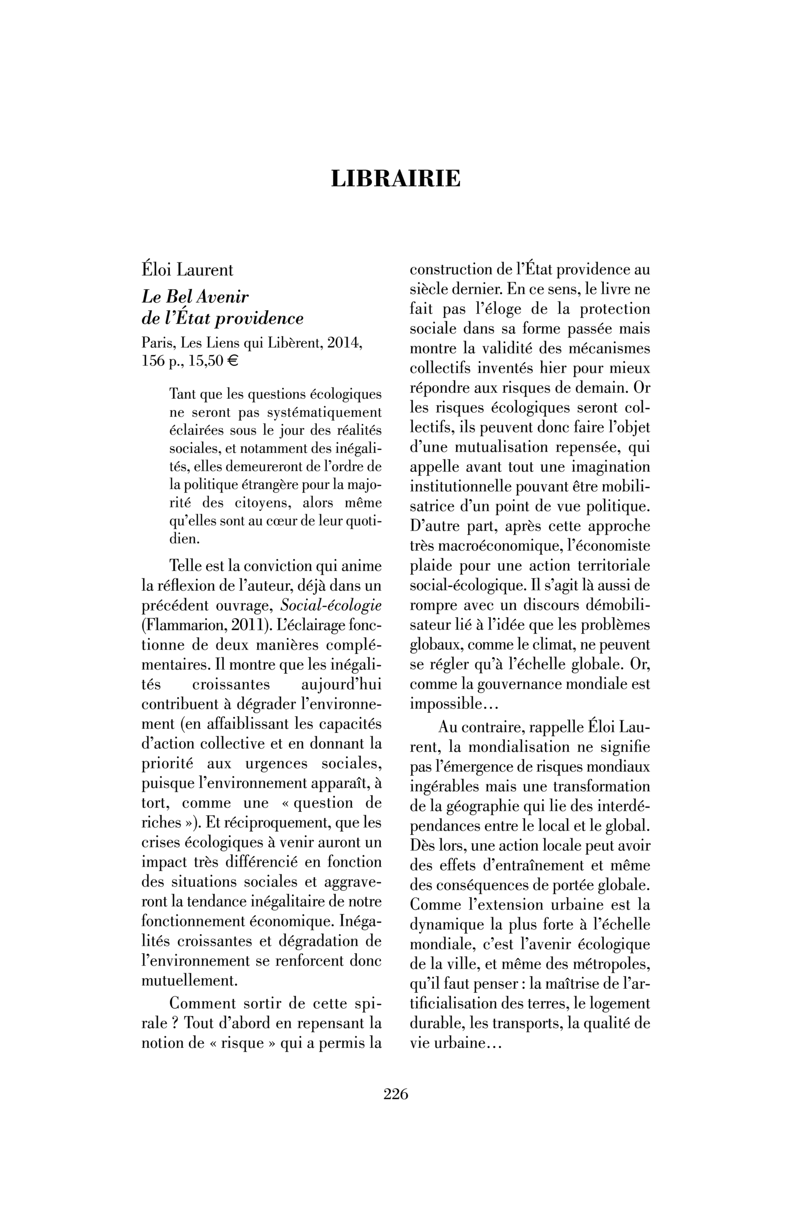 Éloi Laurent : le Bel avenir de l’État providence