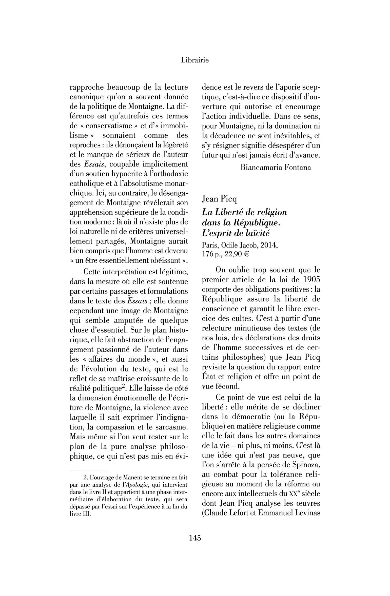 Jean Picq : la Liberté de religion dans la République. L’esprit de laïcité
