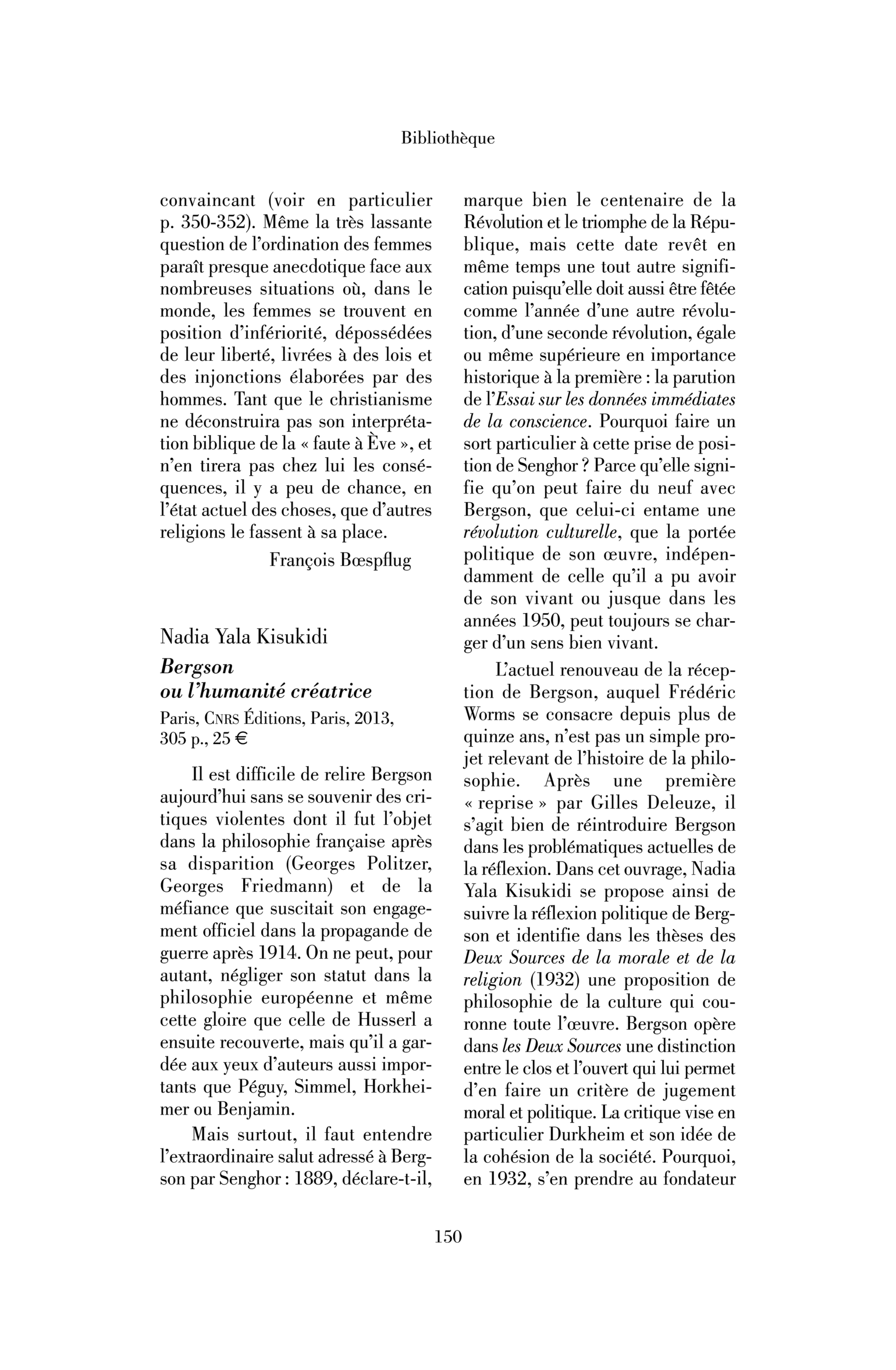 Nadia Yala Kisukidi : Bergson ou l’humanité créatrice
