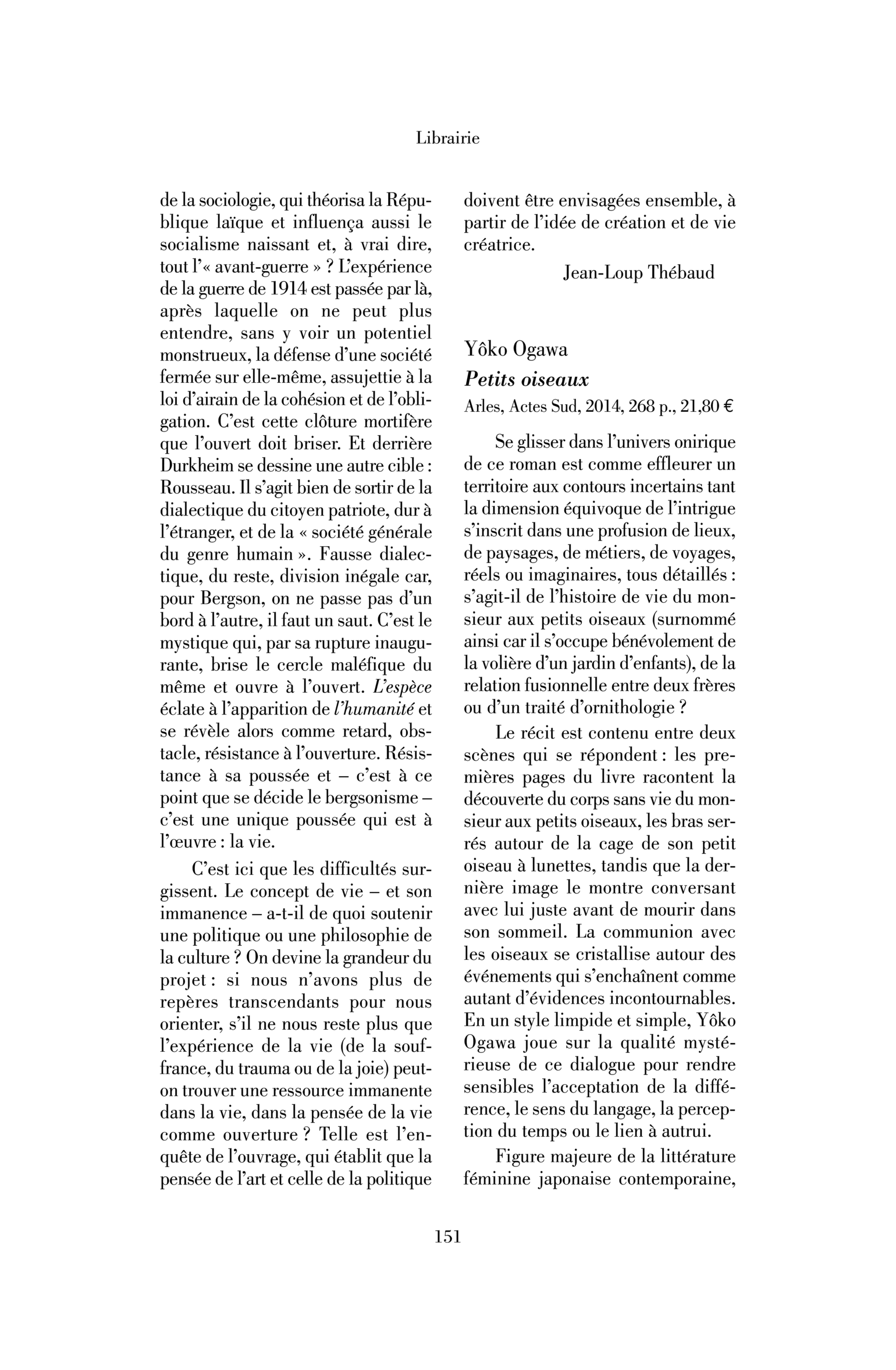 Yôko Ogawa : Petits oiseaux