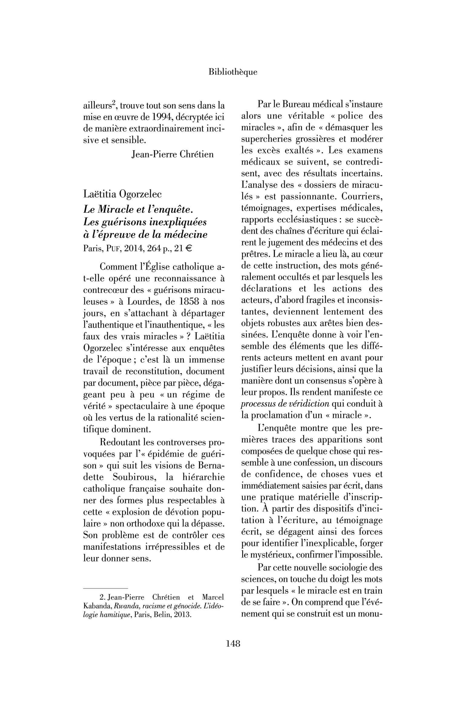 Laëtitia Ogorzelec : le Miracle et l’enquête. Les guérisons inexpliquées à l’épreuve de la médecine