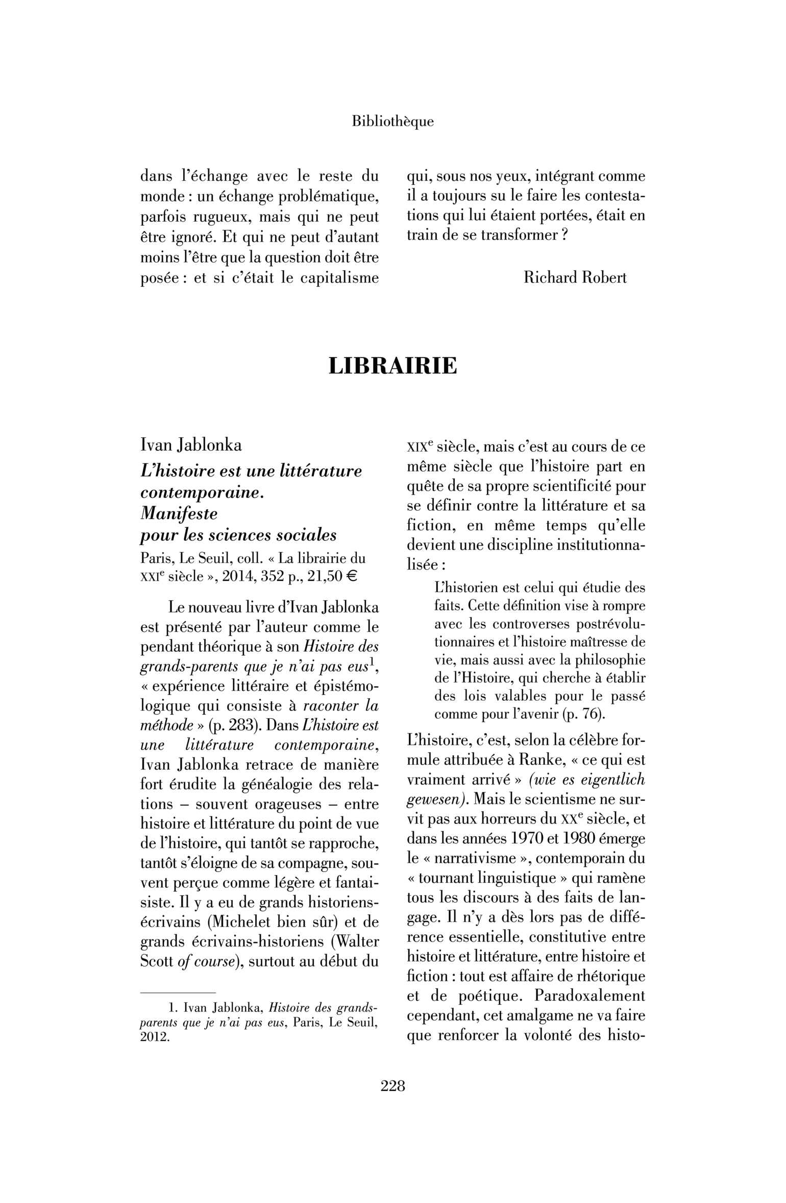 Ivan Jablonka : l’Histoire est une littérature contemporaine. Manifeste pour les sciences sociales