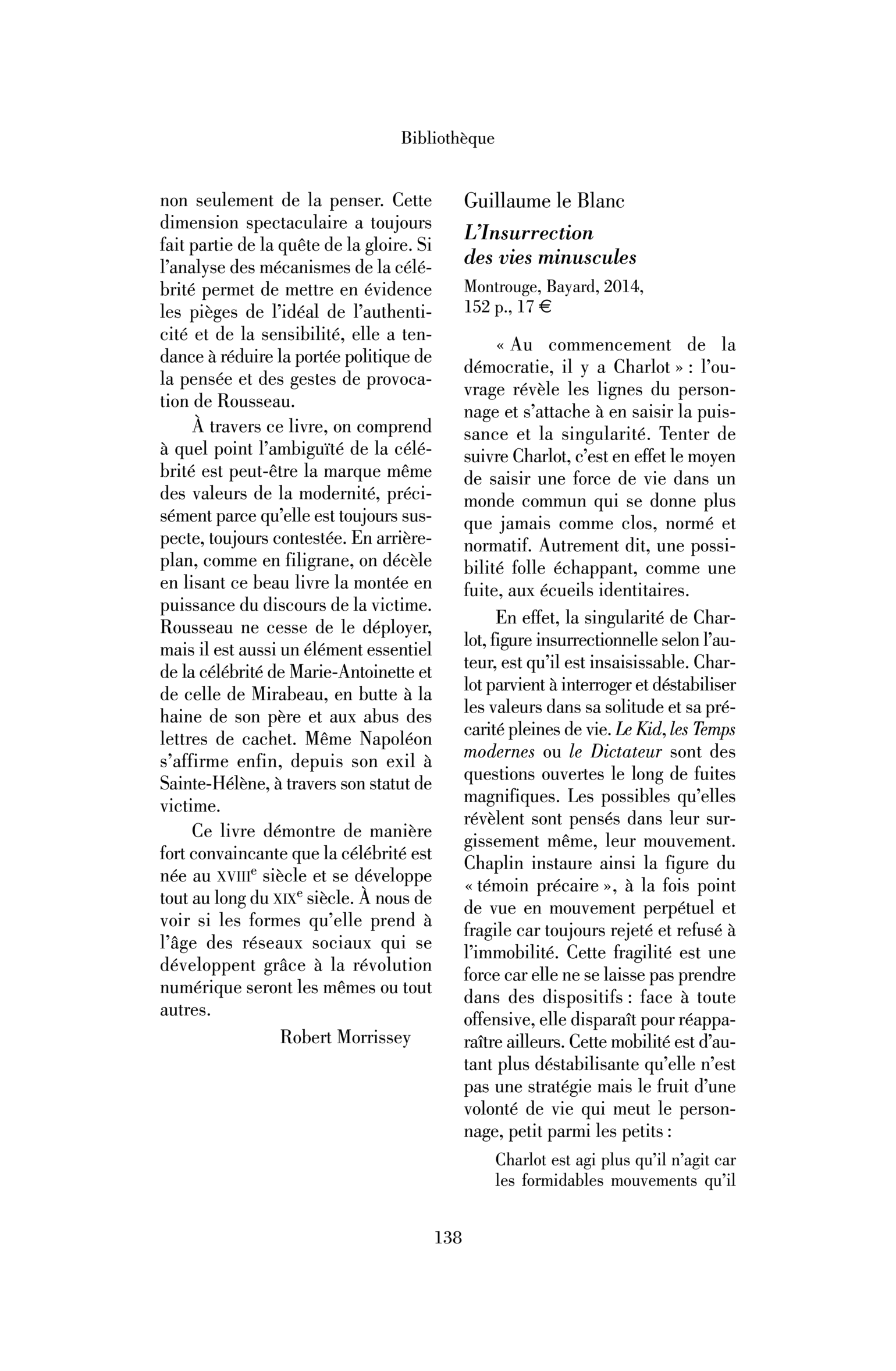 Guillaume le Blanc : l’Insurrection des vies minuscules