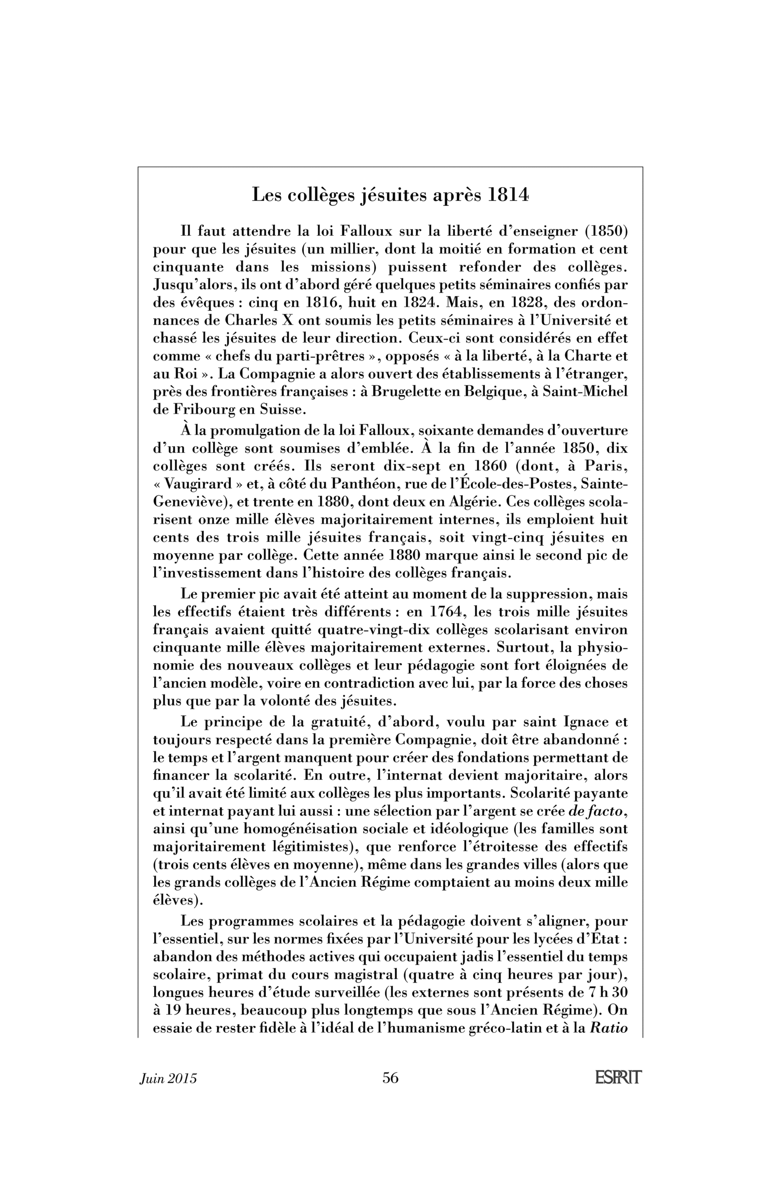 Les collèges jésuites après 1814 (encadré)