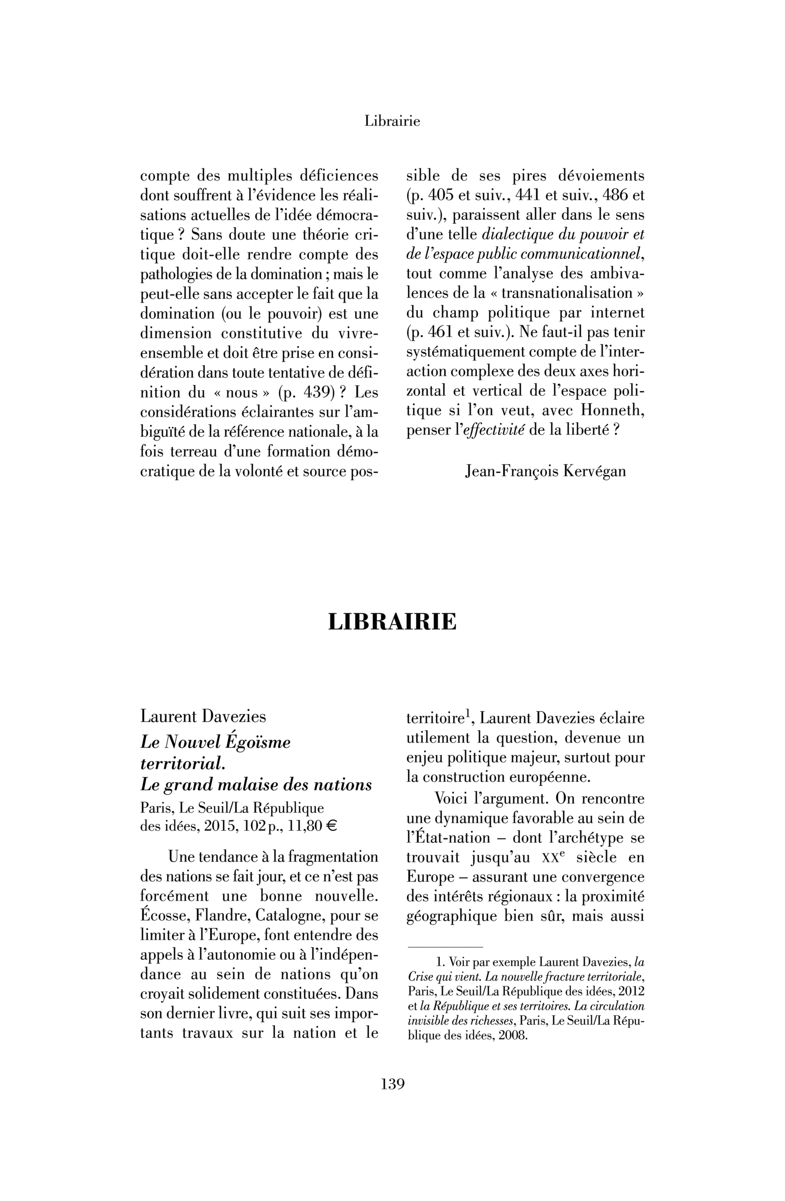 Laurent Davezies : le Nouvel Égoïsme territorial. Le grand malaise des nations