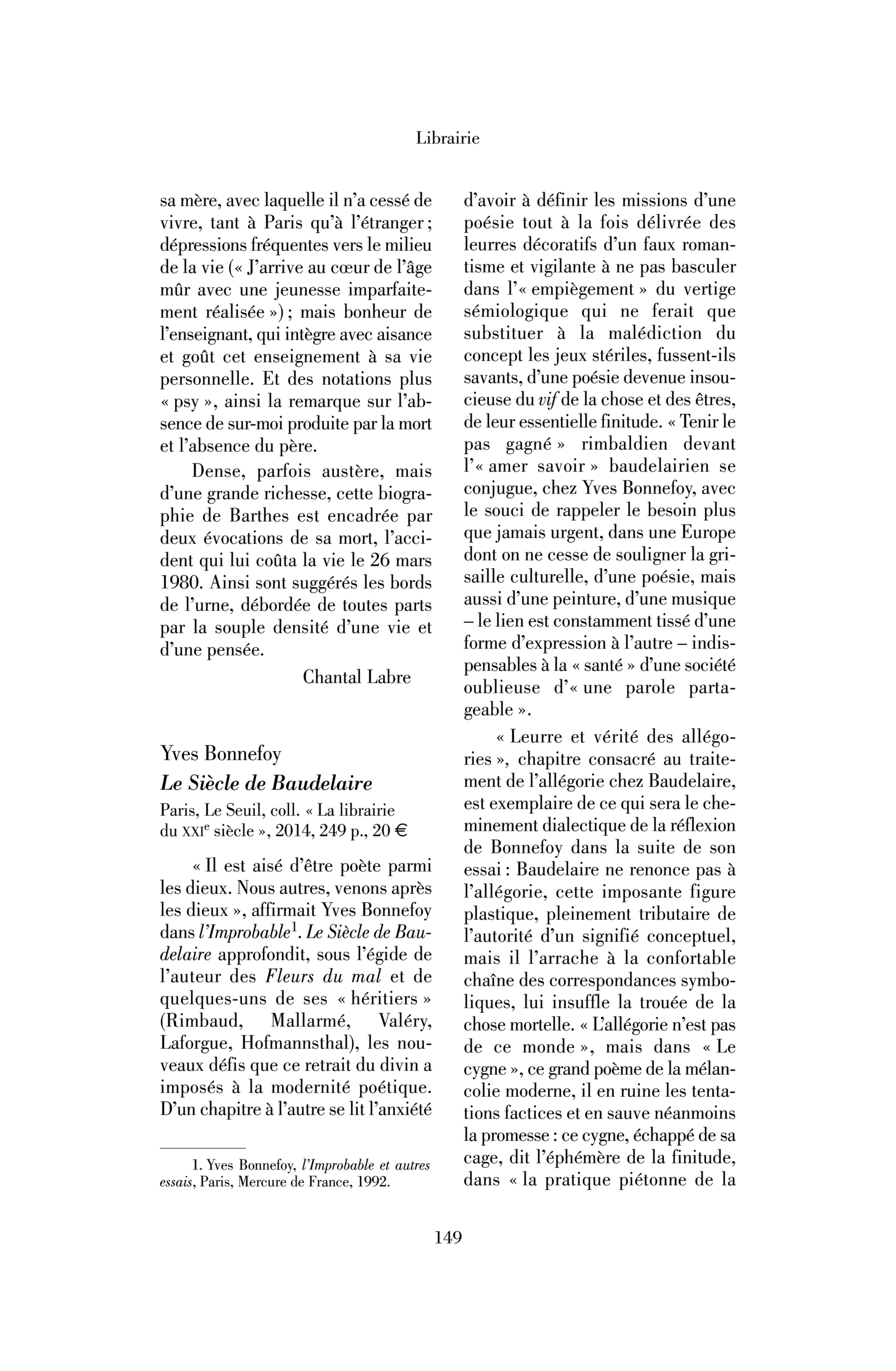 Yves Bonnefoy : le Siècle de Baudelaire
