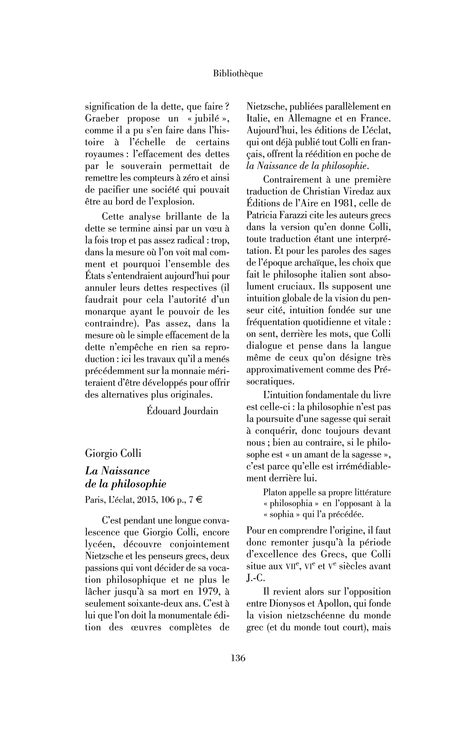 Giorgio Colli : La Naissance de la philosophie