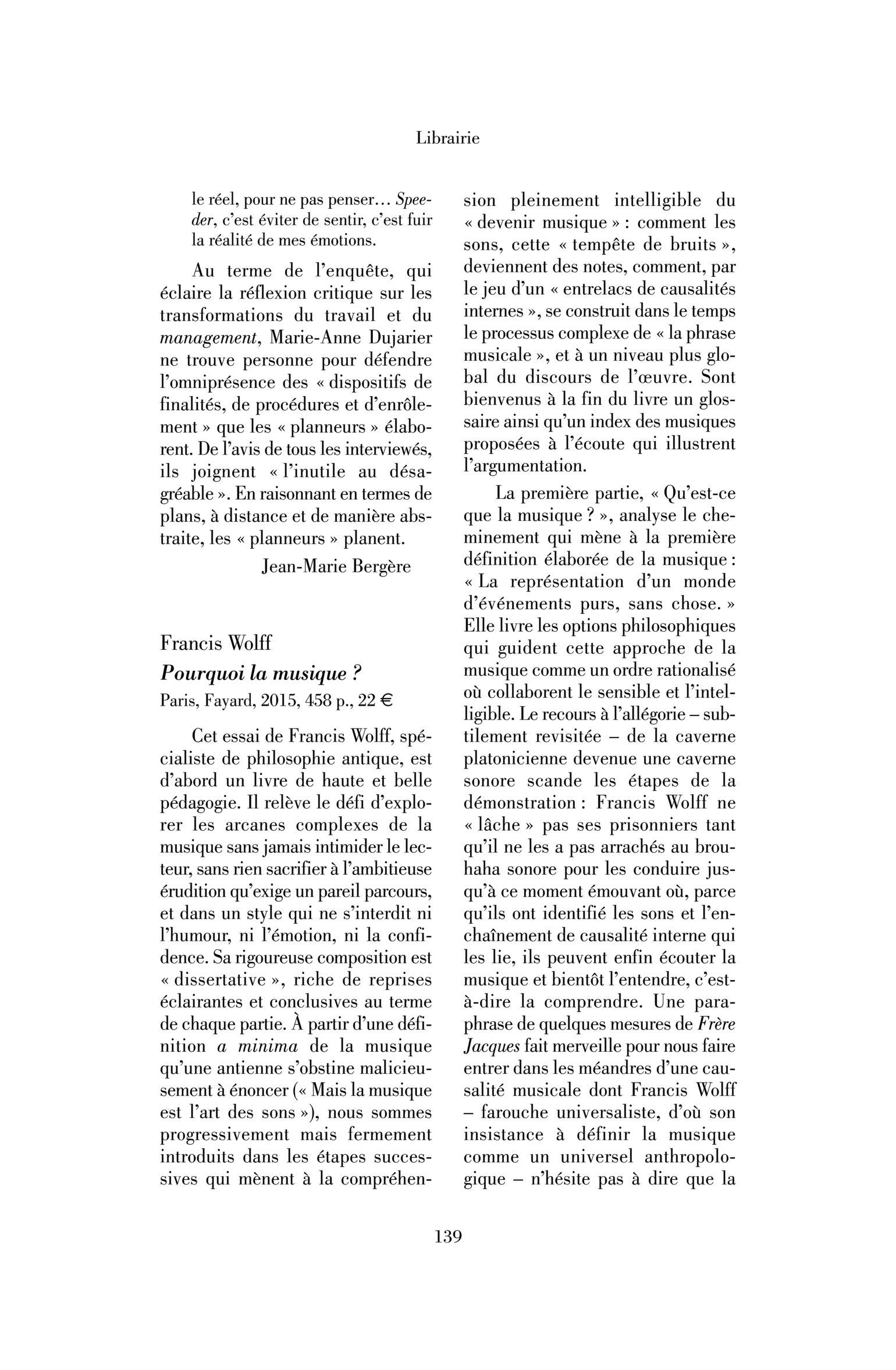 Francis Wolff : Pourquoi la musique ?