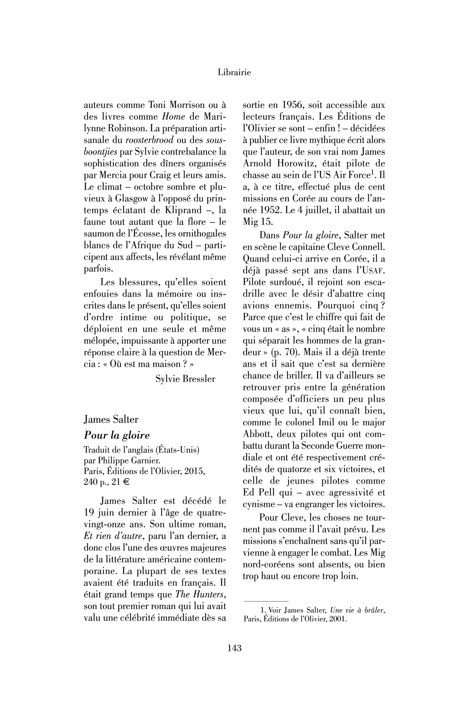 James Salter : Pour la gloire