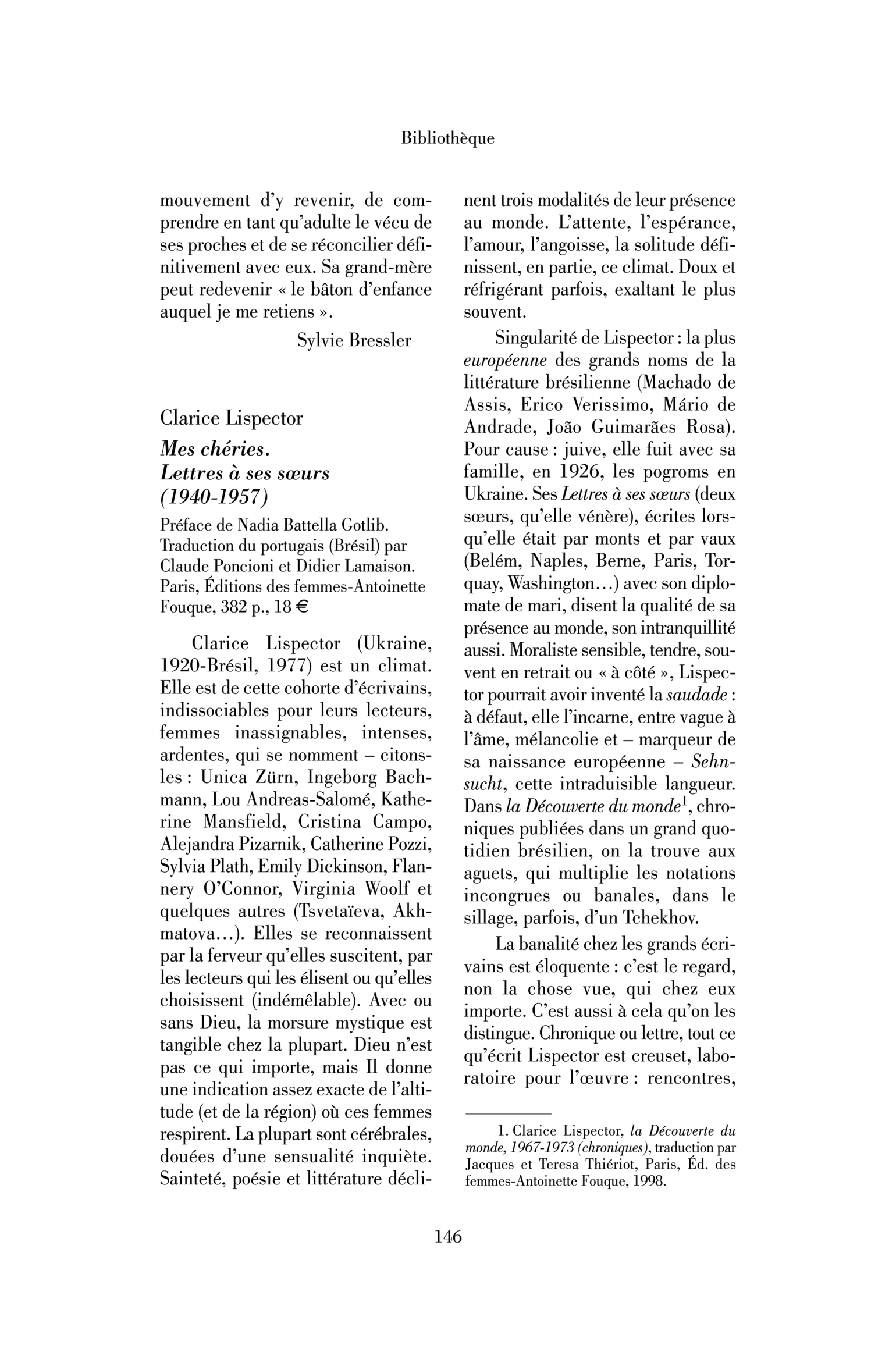 Clarice Lispector : Mes chéries. Lettres à ses sœurs (1940-1957)