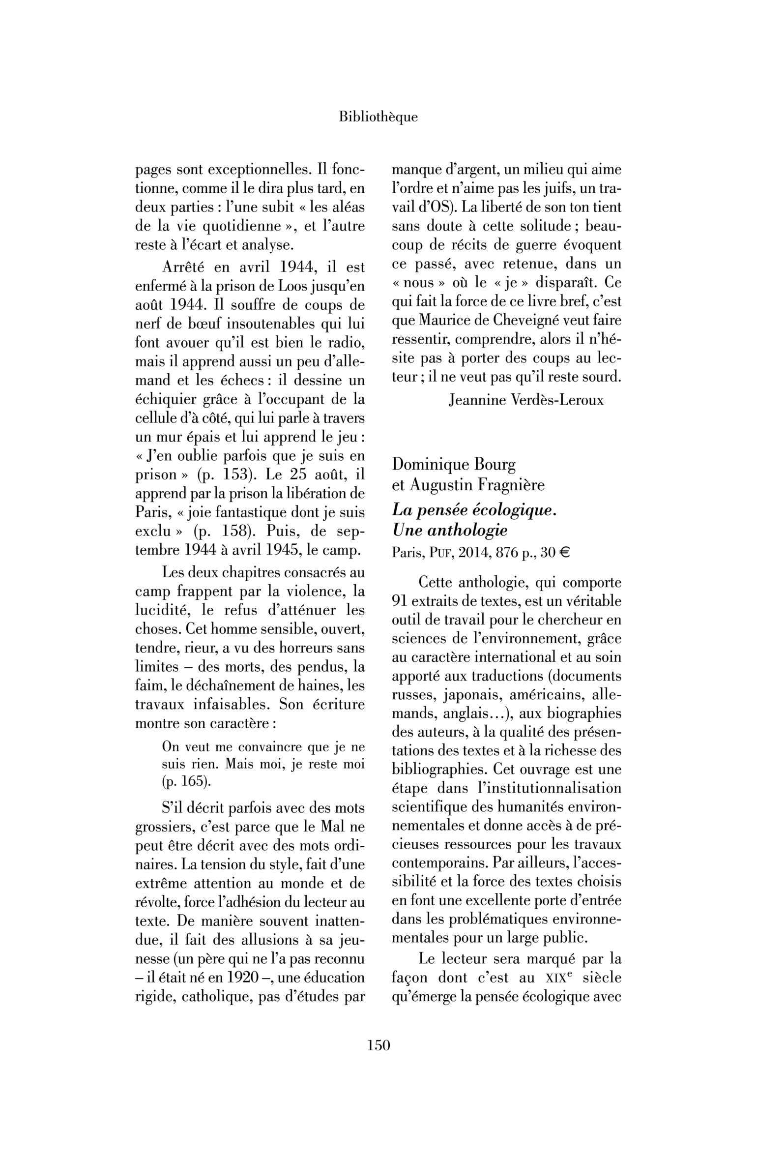 Dominique Bourg et Augustin Fragnière : la Pensée écologique. Une anthologie