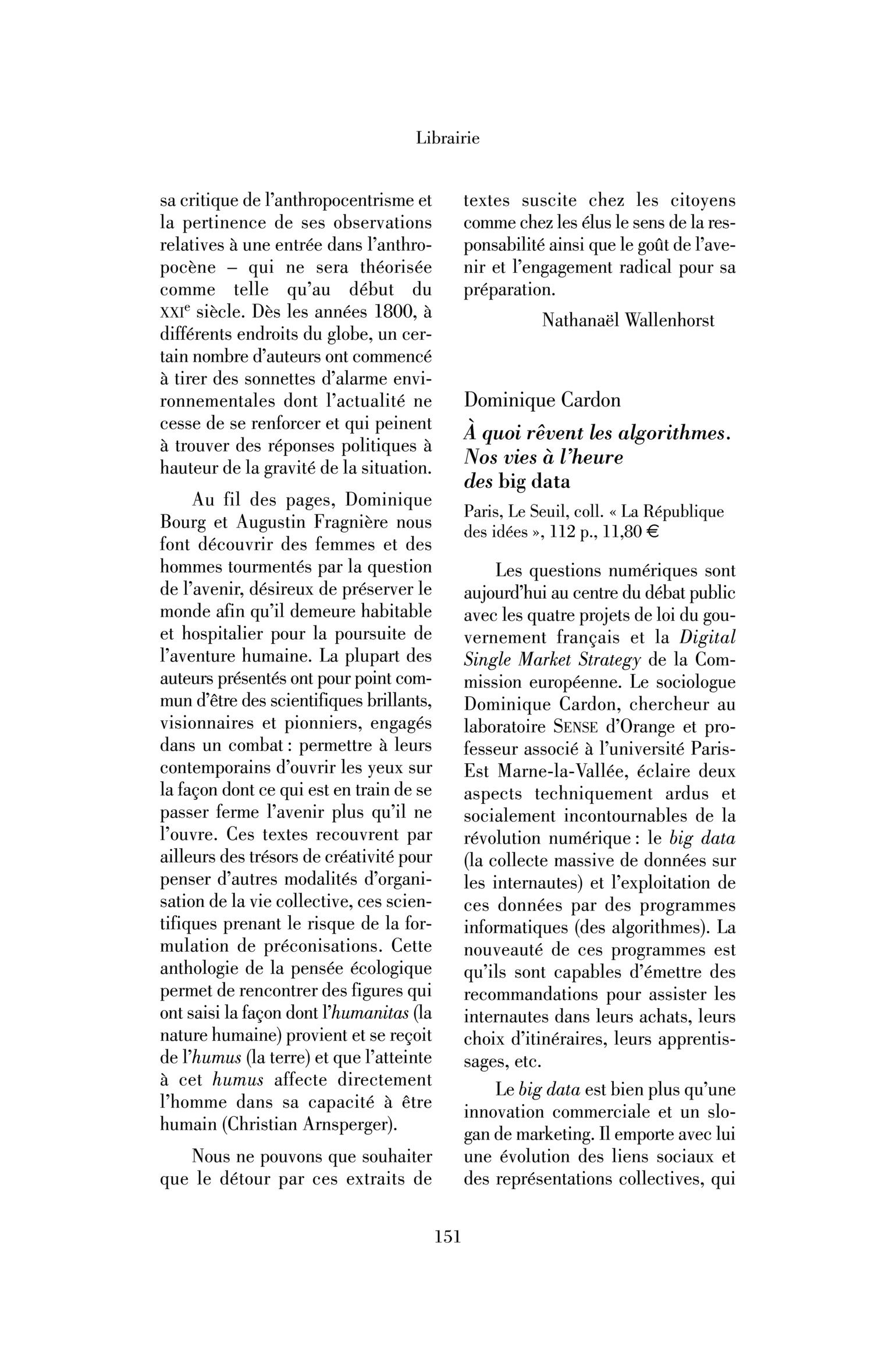 Dominique Cardon : À quoi rêvent les algorithmes. Nos vies à l’heure des big data