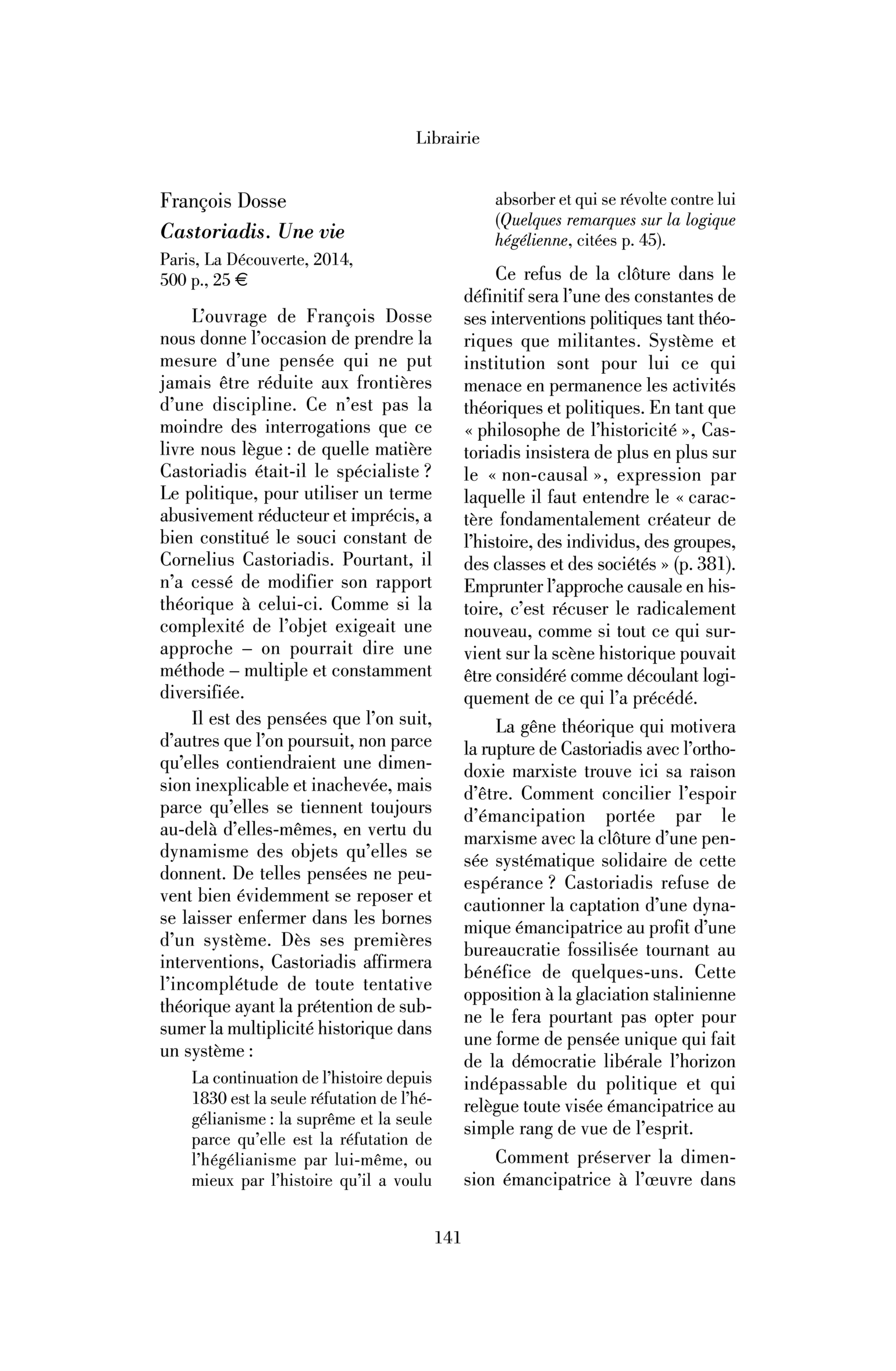 François Dosse : Castoriadis. Une vie