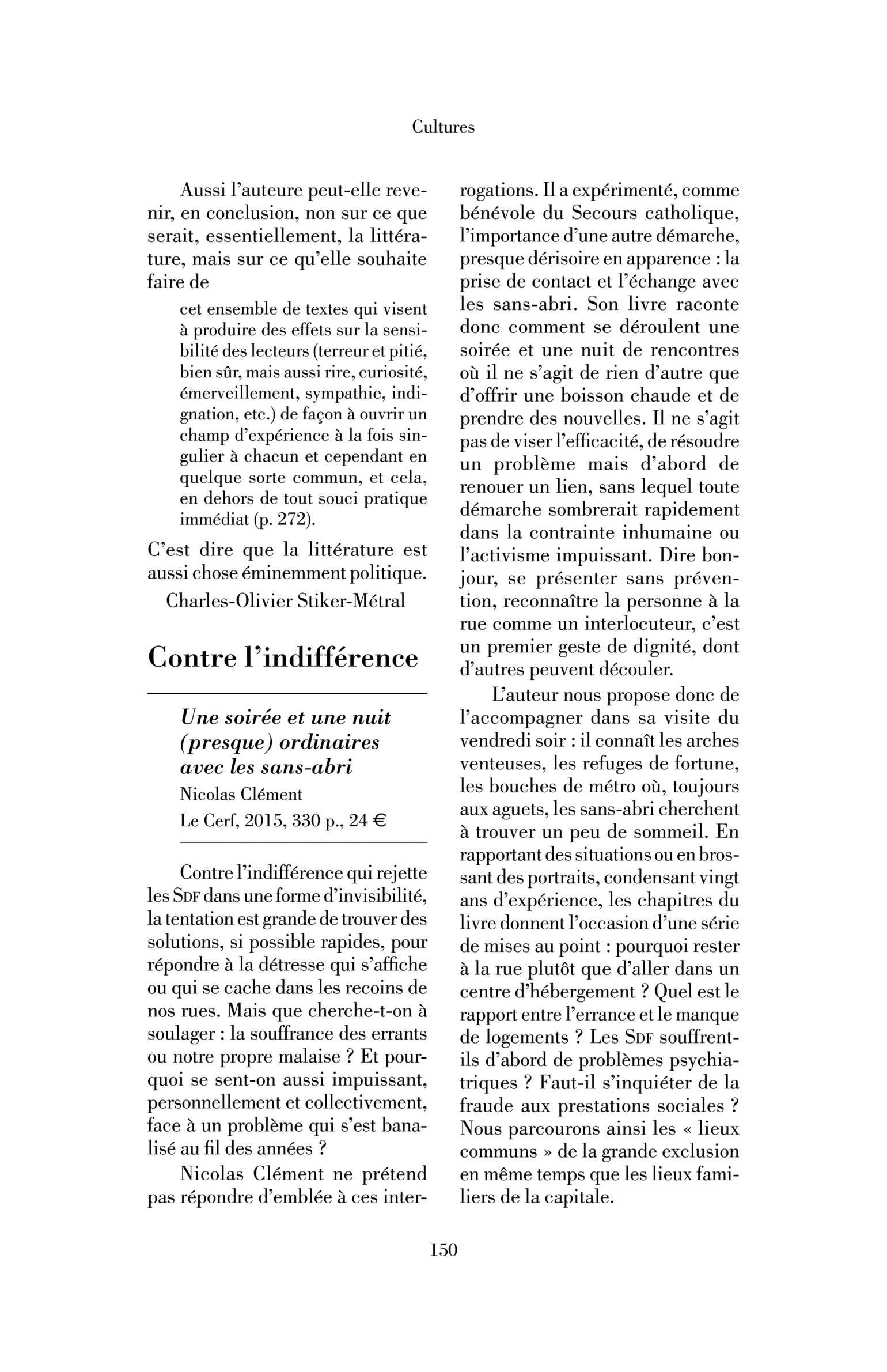 Nicolas Clément, Une soirée et une nuit (presque) ordinaires avec les sans-abri