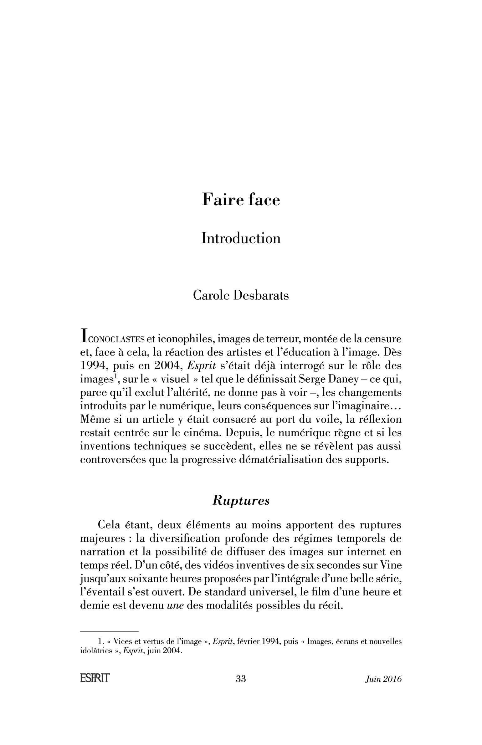 Faire face. Introduction