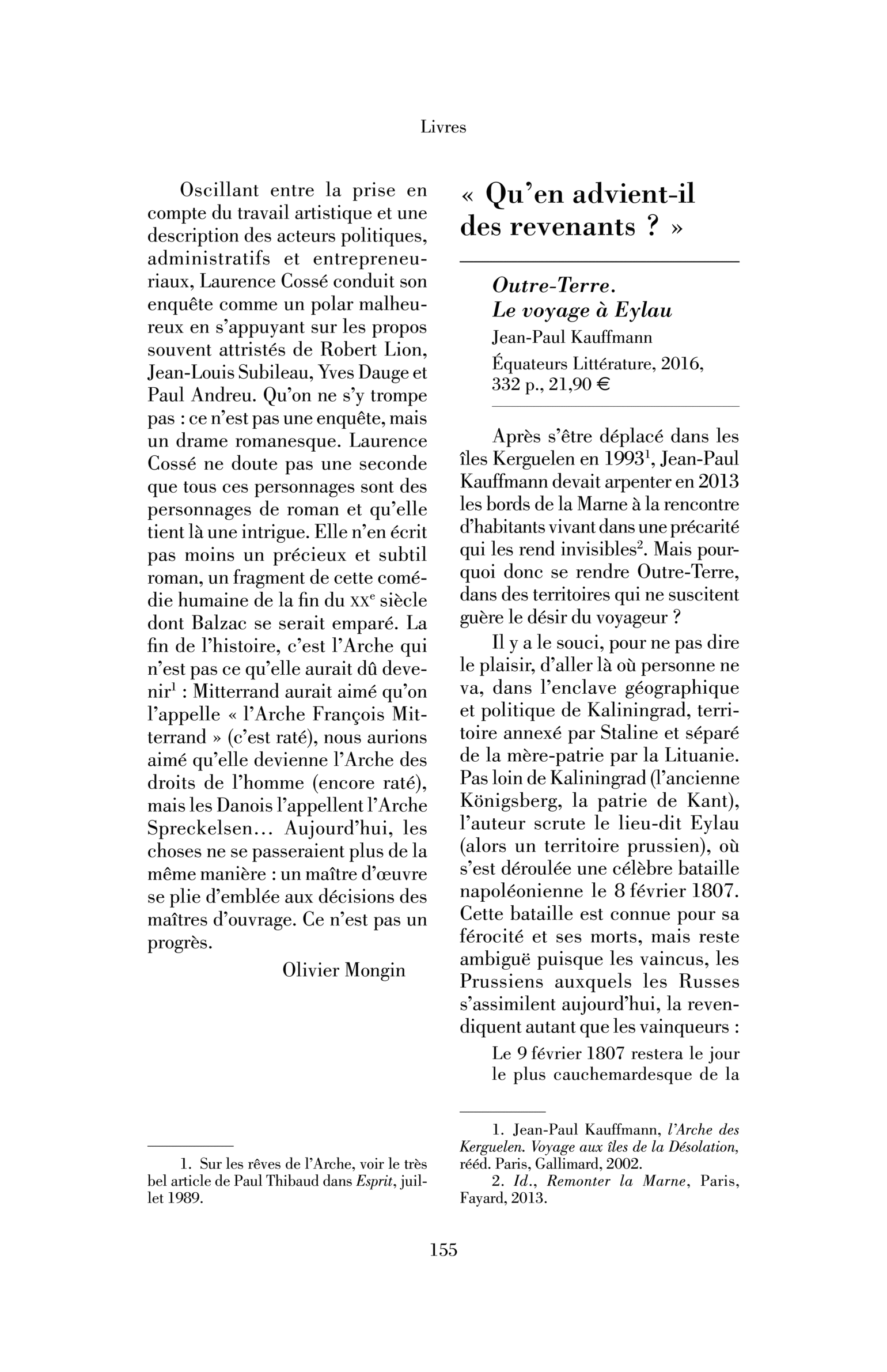 Jean-Paul Kauffmann, Outre-Terre. Le voyage à Eylau