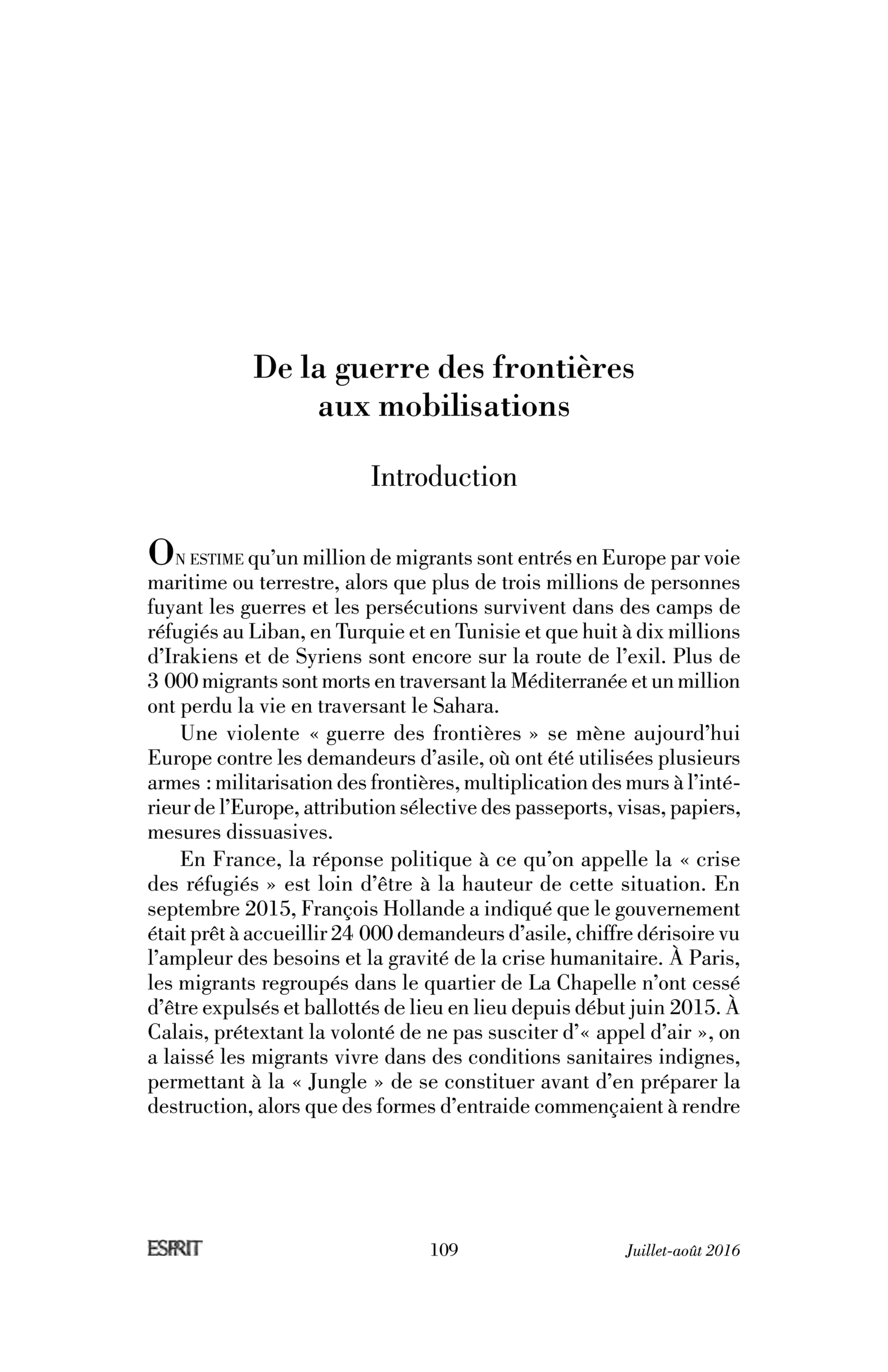 De la guerre des frontières aux mobilisations. Introduction