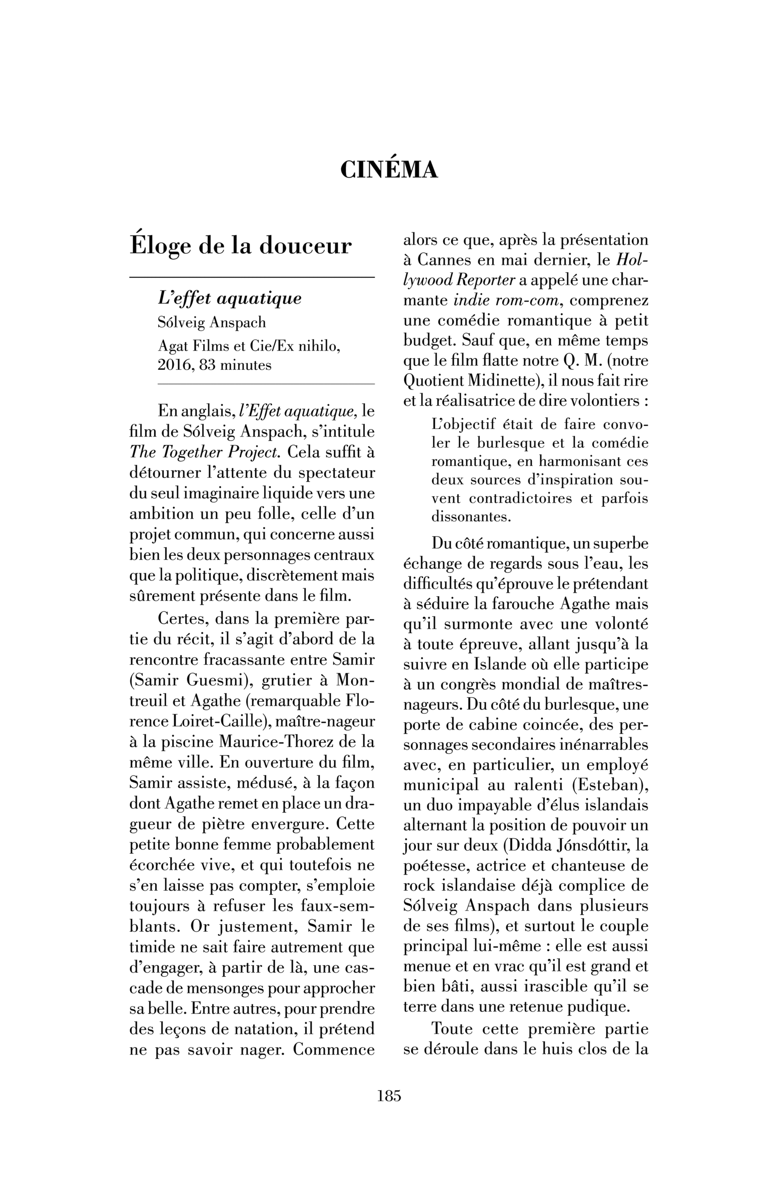 Cinéma. Éloge de la douceur. « L’Effet aquatique »