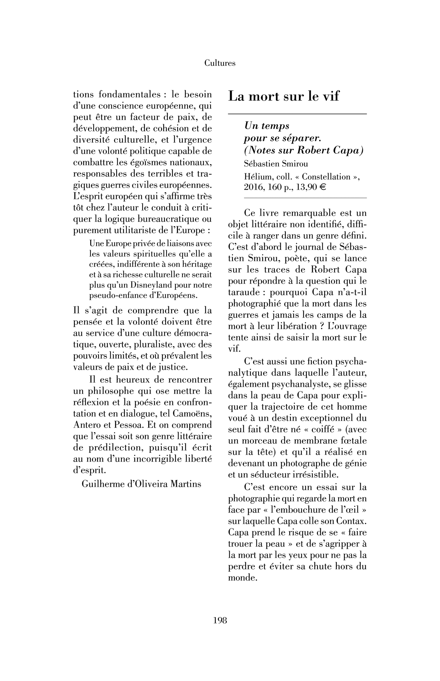 Sébastien Smirou, « Un temps pour se séparer (Notes sur Robert Capa) »