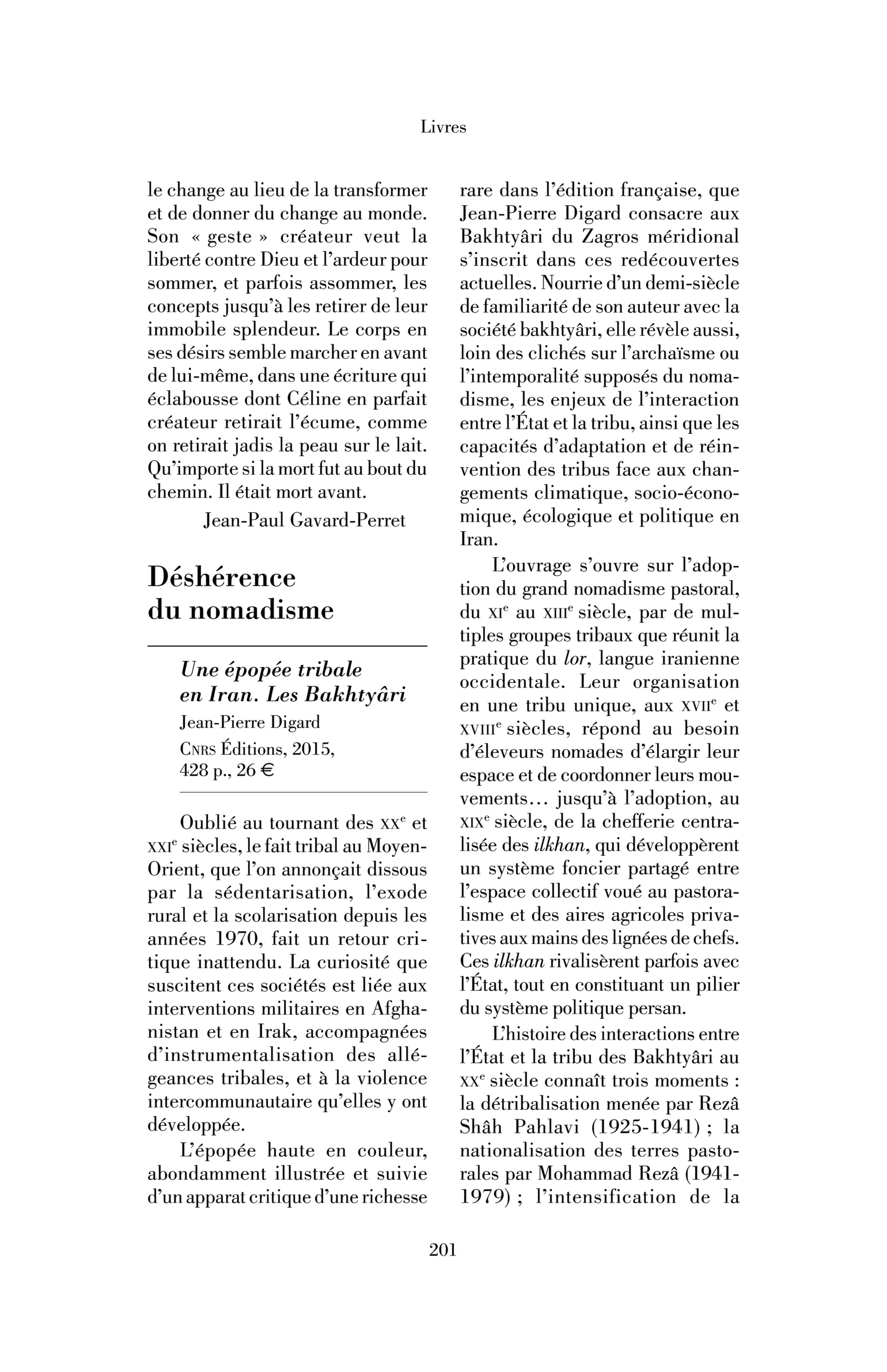 Jean-Pierre Digard, « Une épopée tribale en Iran. Les Bakhtyâri »