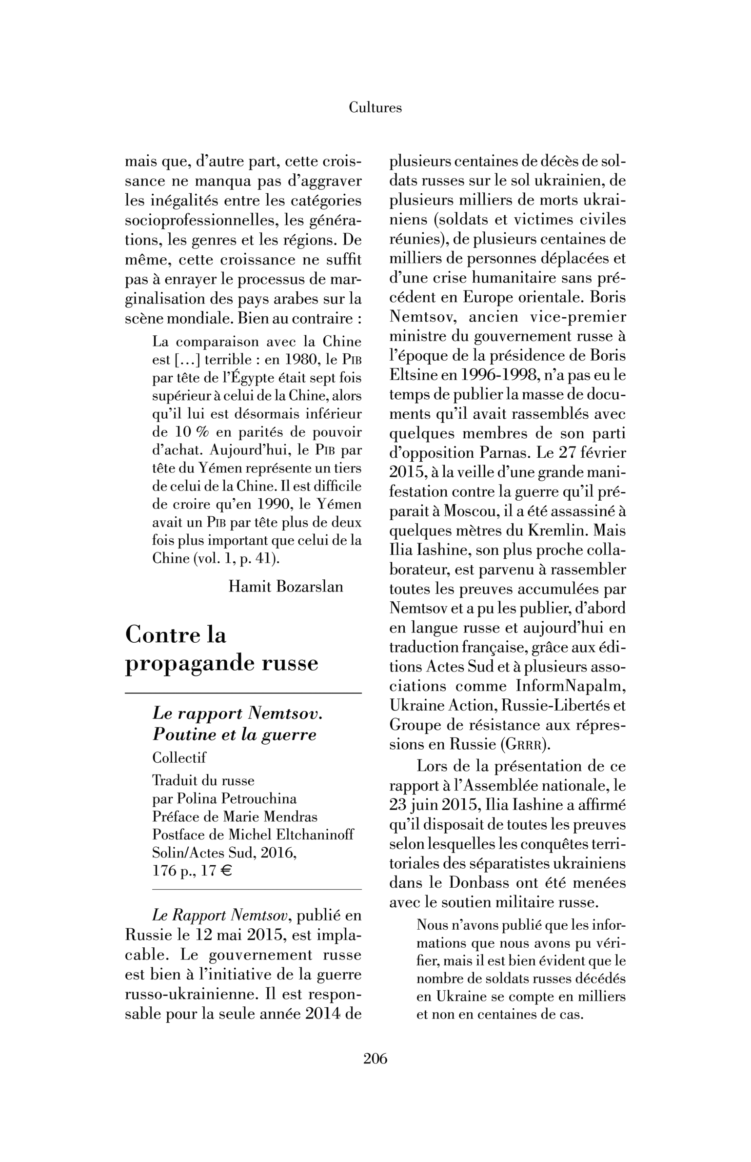 Collectif, « Le Rapport Nemtsov. Poutine et la guerre »