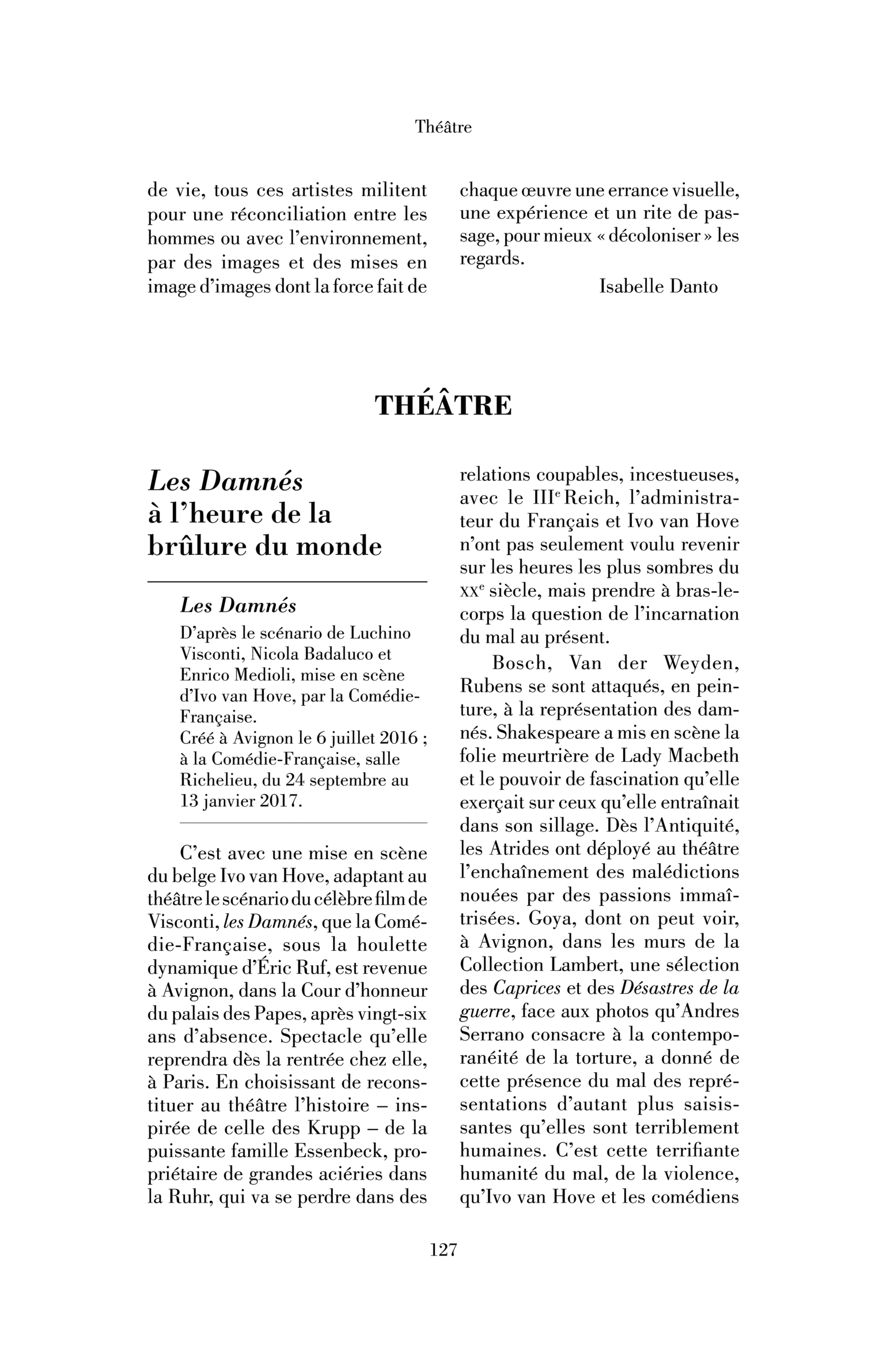 Théâtre   Les Damnés à l’heure de la brûlure du monde