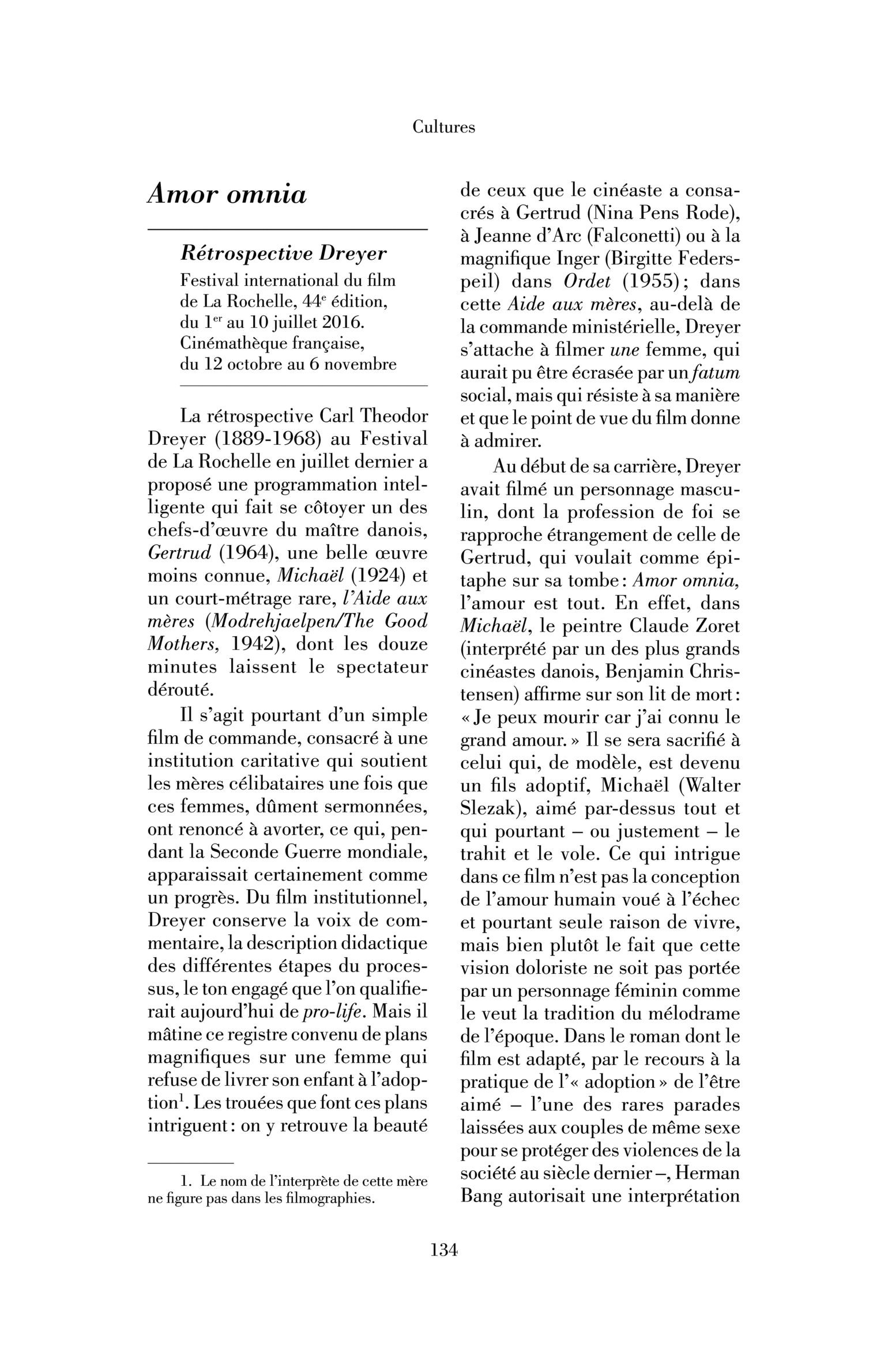Cinéma   Amor omnia, rétrospective Dreyer