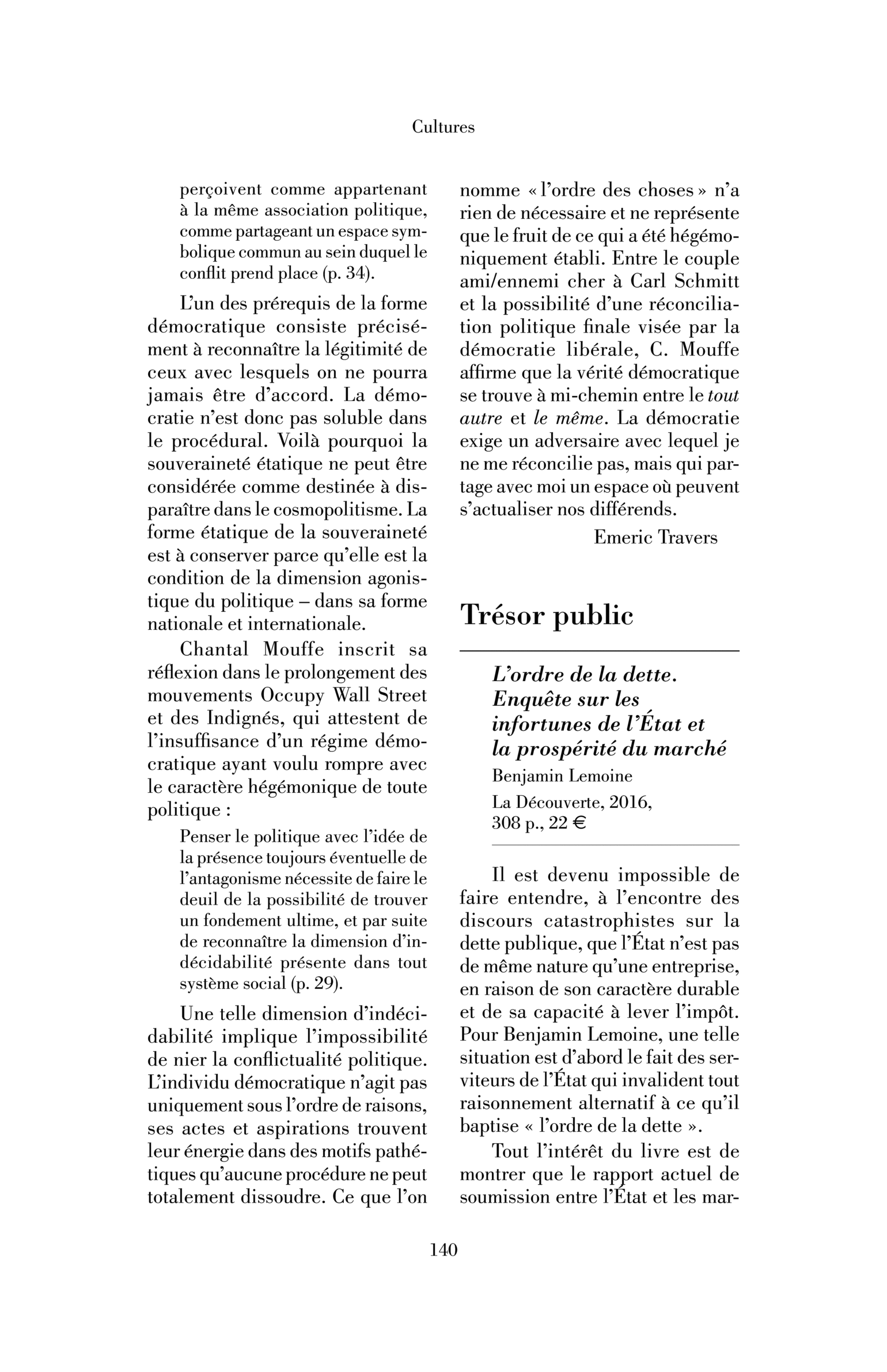 Benjamin Lemoine, L’Ordre de la dette. Enquête sur les infortunes de l’État et la prospérité du marché