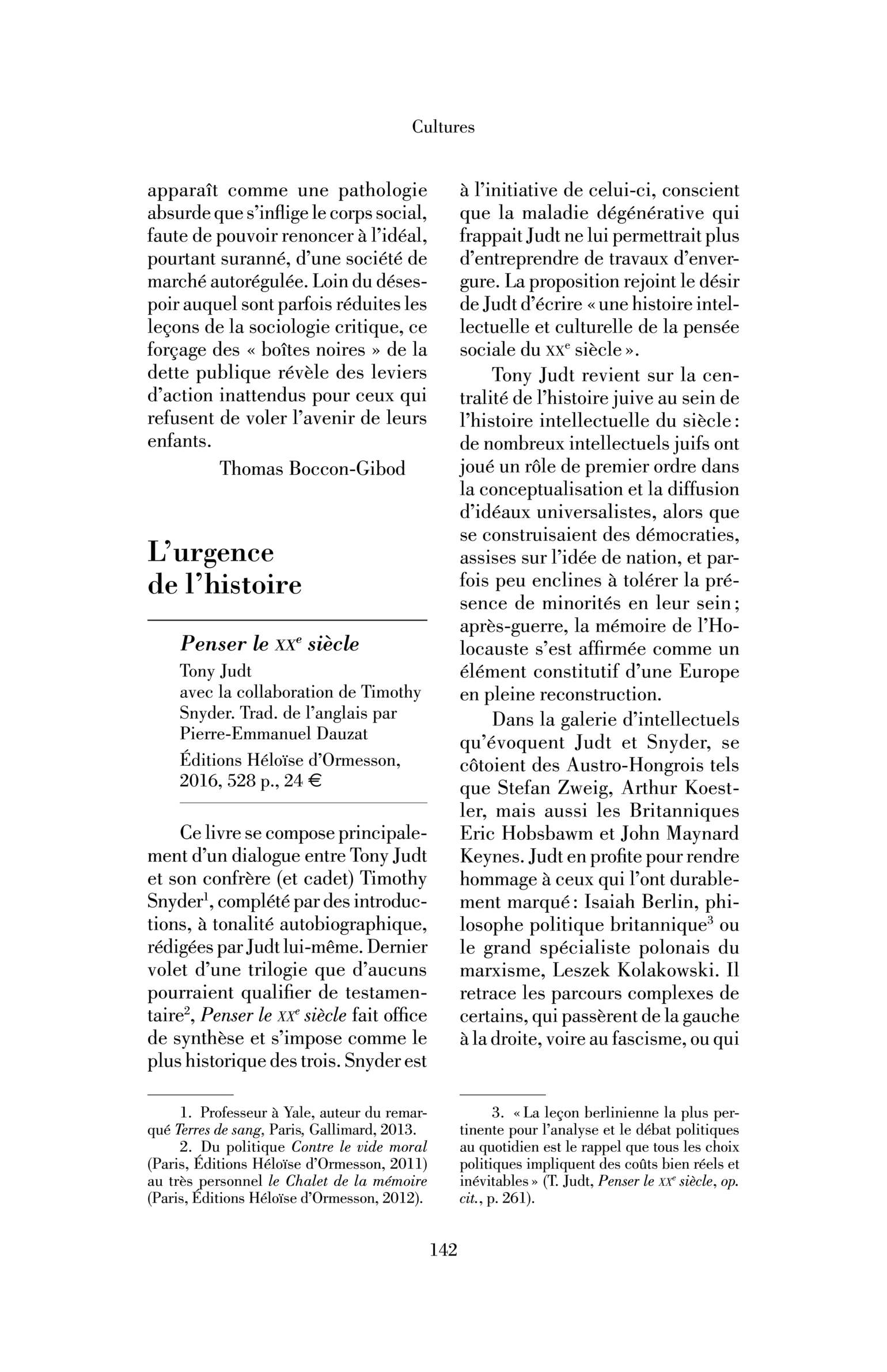 Tony Judt, Penser le XXe siècle