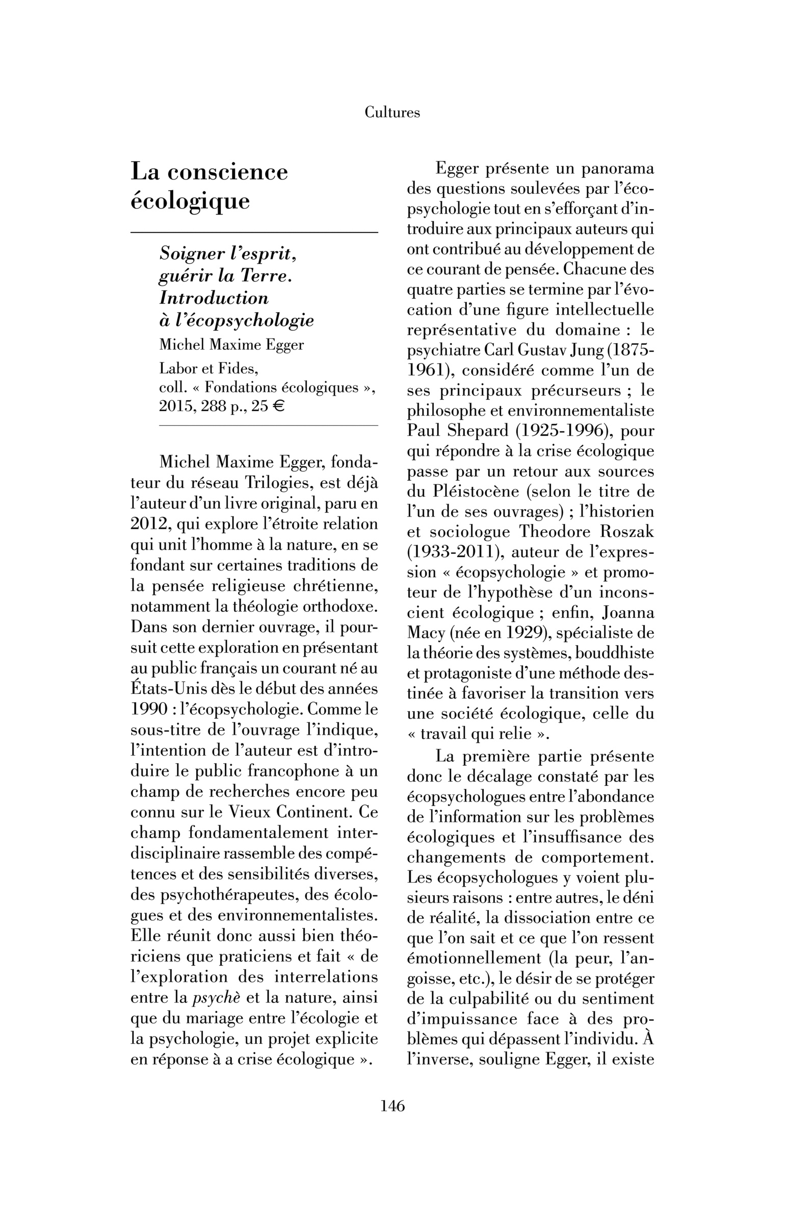 Michel Maxime Egger, Soigner l’esprit, guérir la Terre. Introduction à l’écopsychologie
