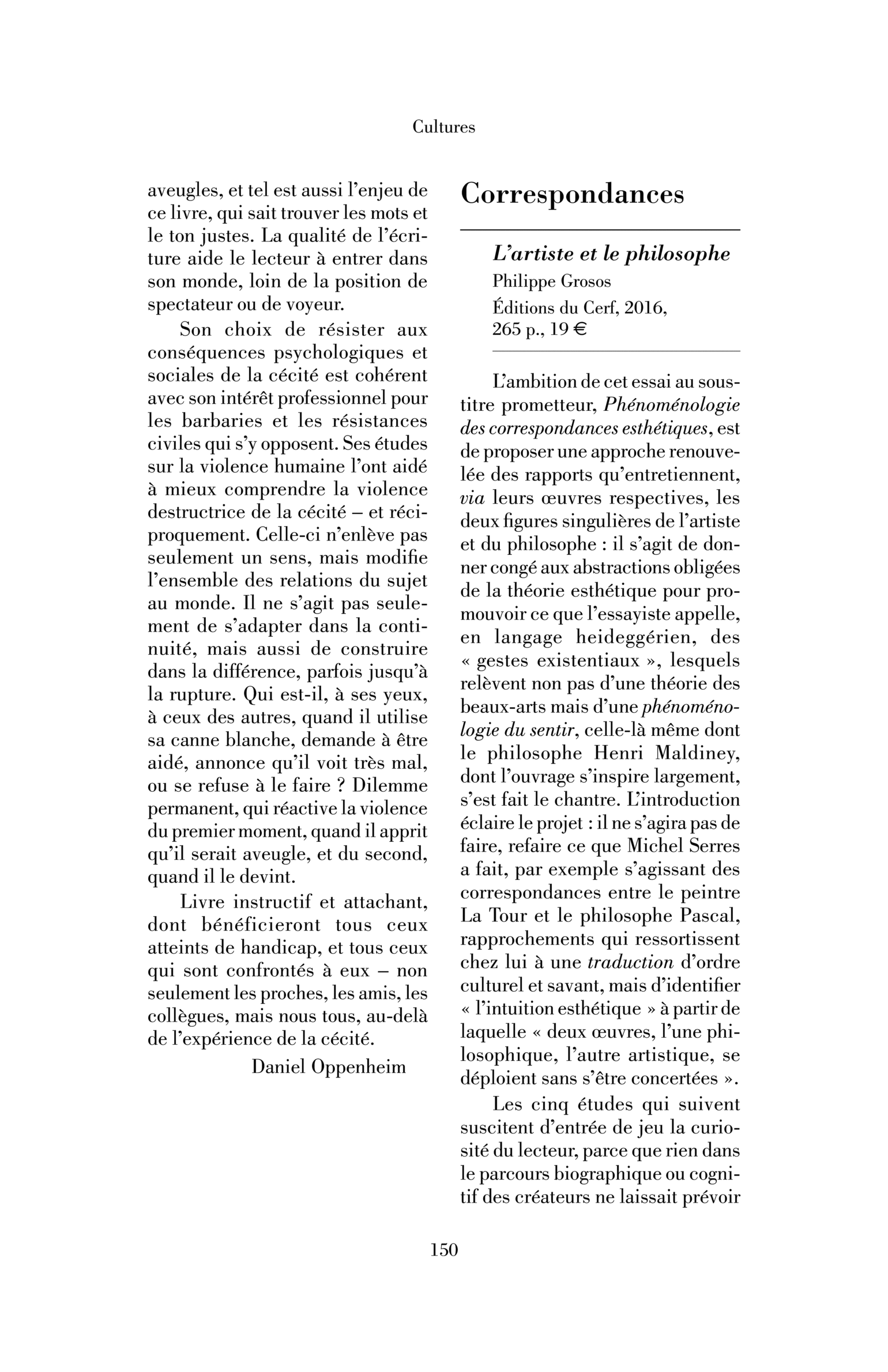 Philippe Grosos, L’Artiste et le philosophe